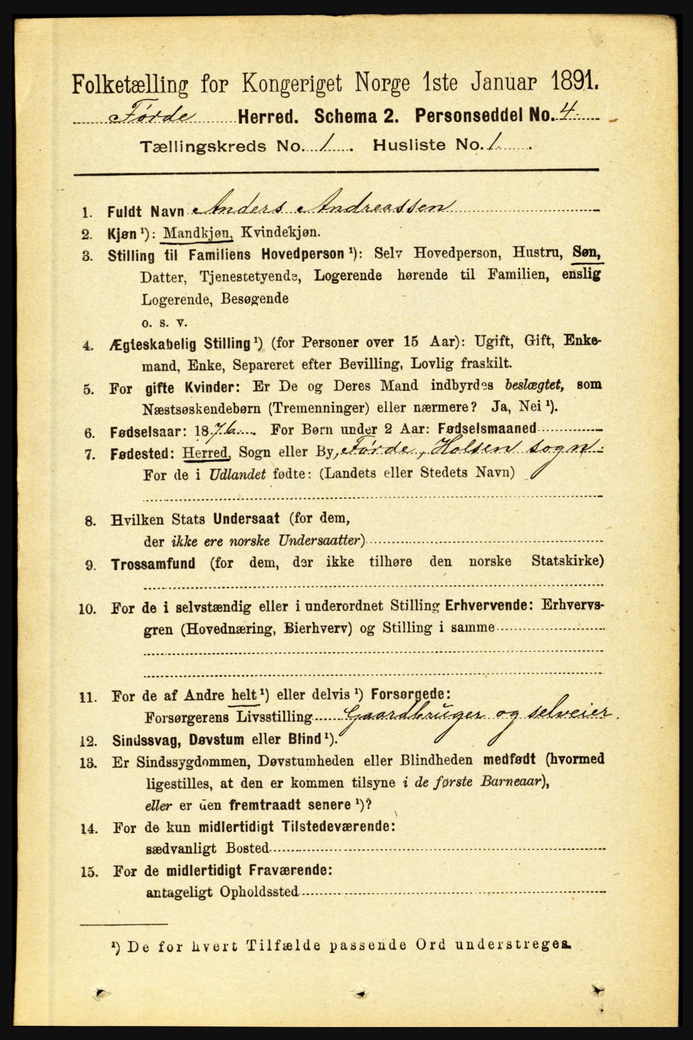 RA, 1891 census for 1432 Førde, 1891, p. 92