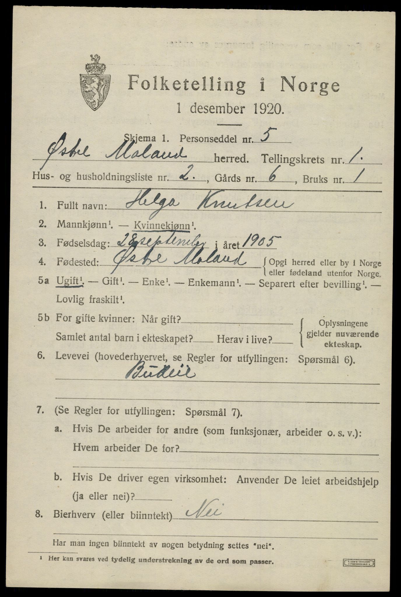 SAK, 1920 census for Austre Moland, 1920, p. 559