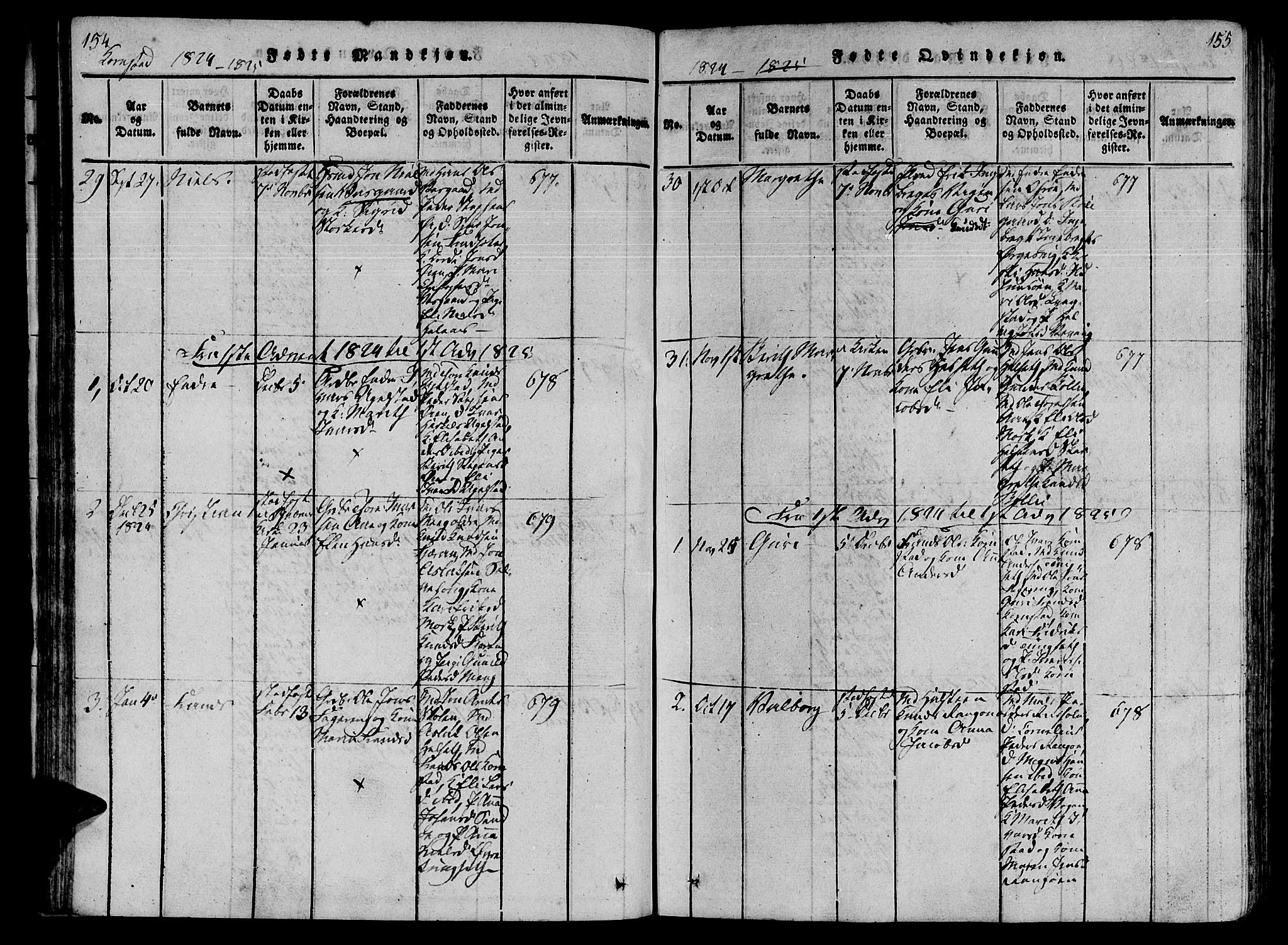 Ministerialprotokoller, klokkerbøker og fødselsregistre - Møre og Romsdal, SAT/A-1454/568/L0800: Parish register (official) no. 568A09 /3, 1820-1830, p. 154-155