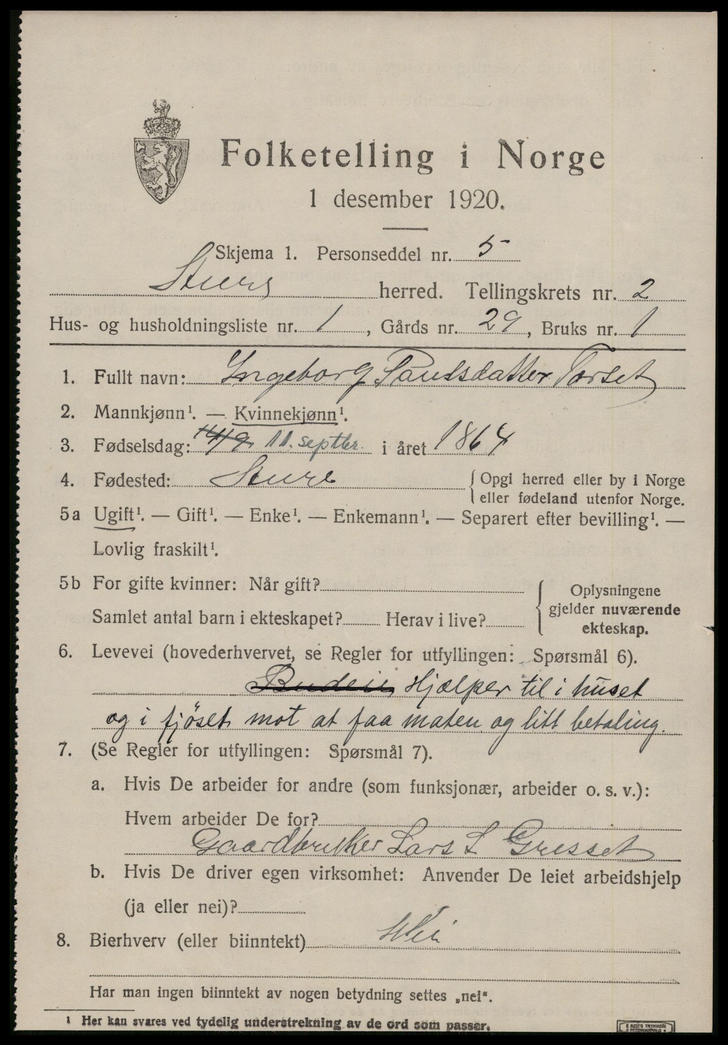 SAT, 1920 census for Aure, 1920, p. 1162