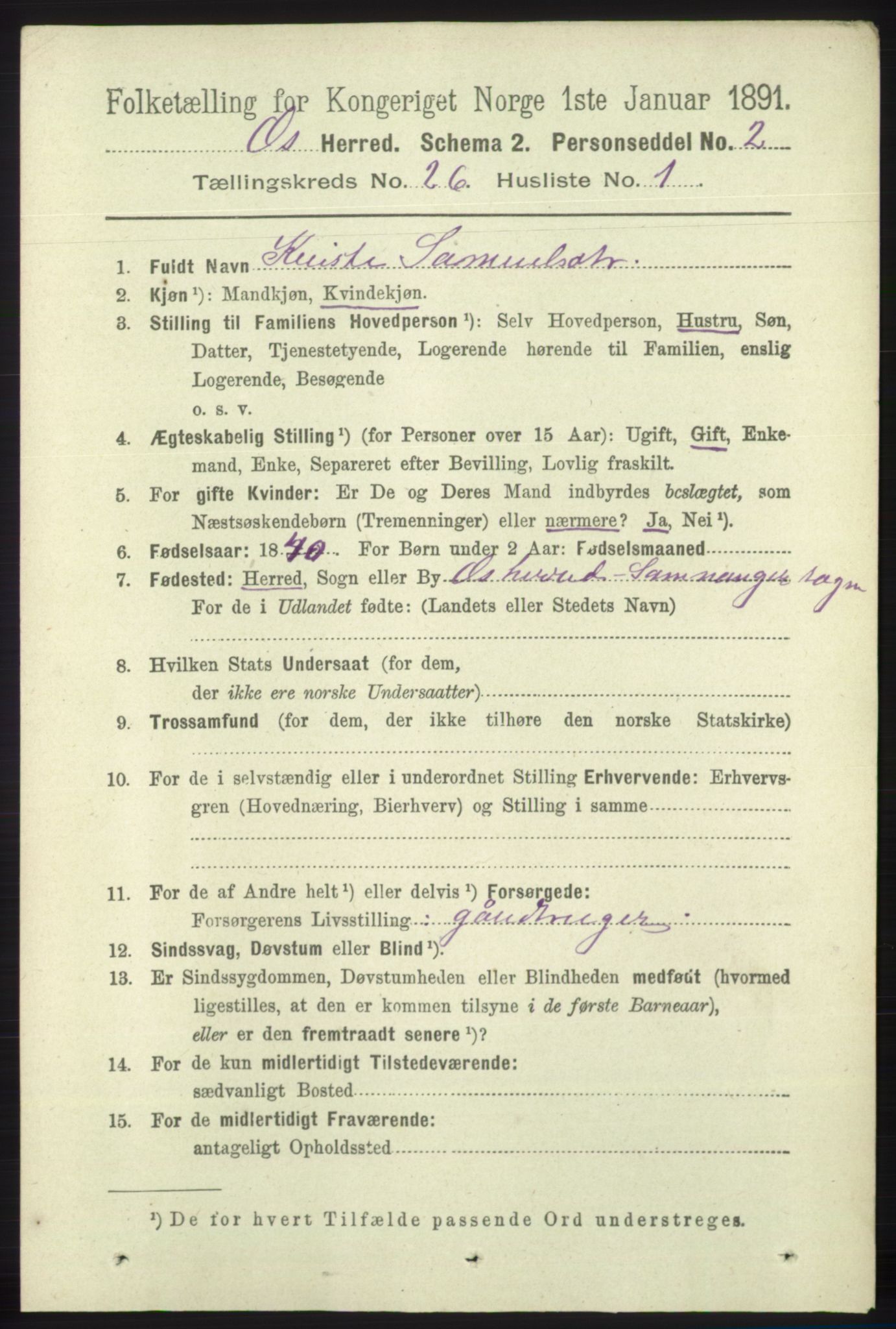 RA, 1891 census for 1243 Os, 1891, p. 5479