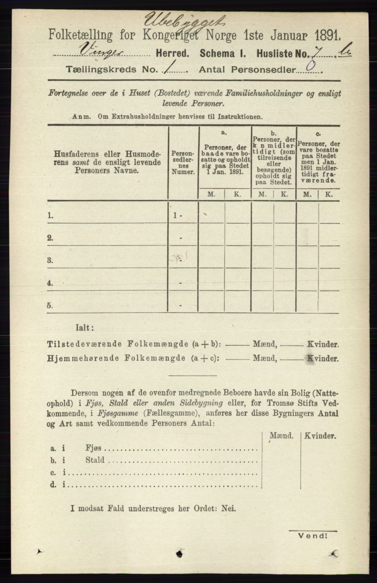 RA, 1891 census for 0421 Vinger, 1891, p. 39