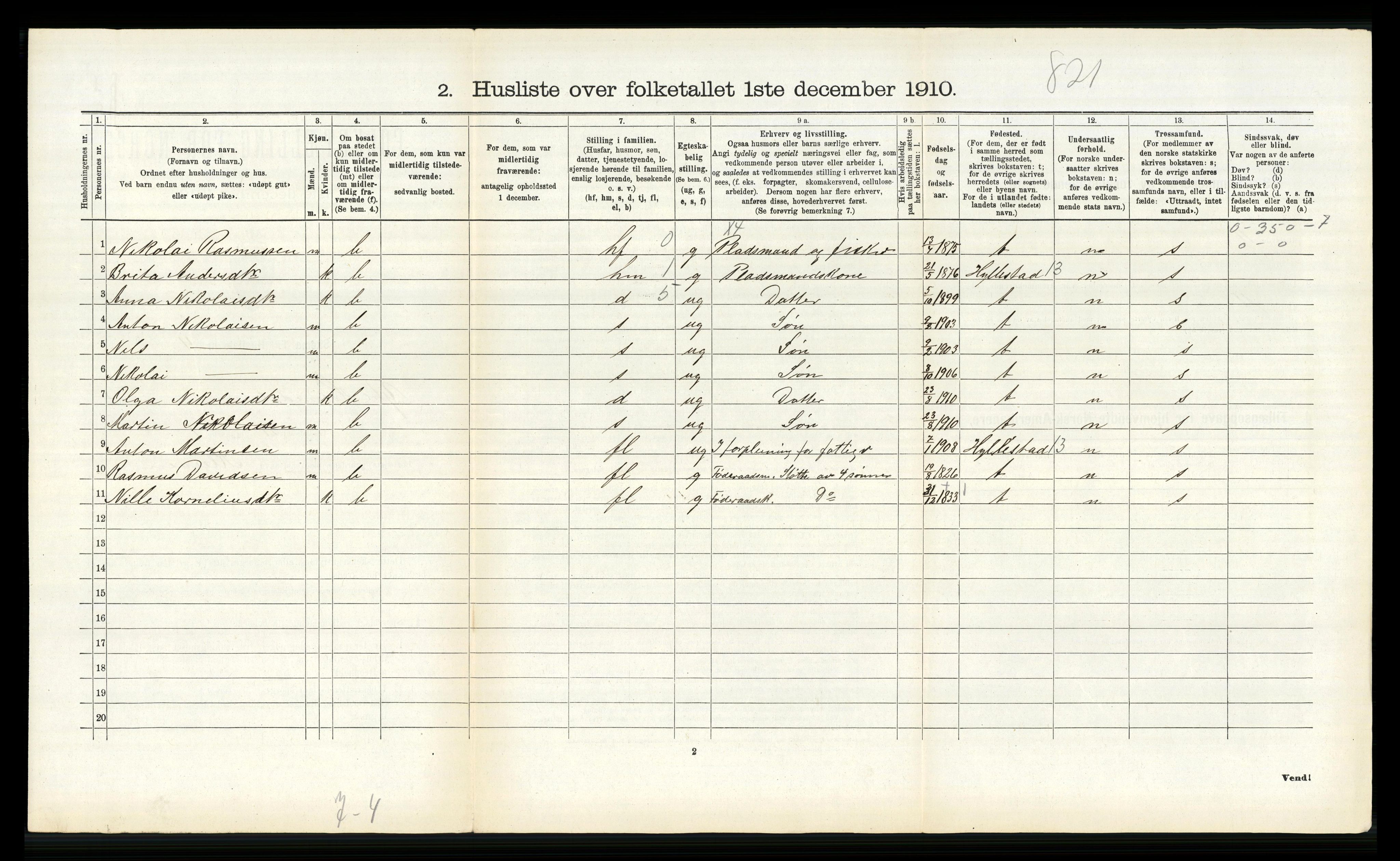 RA, 1910 census for Ytre Holmedal, 1910, p. 339