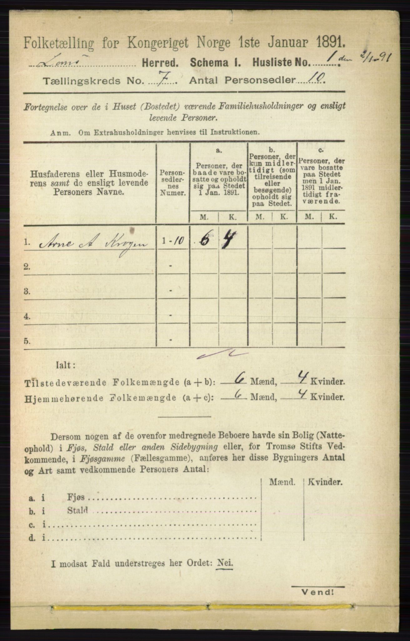 RA, 1891 census for 0514 Lom, 1891, p. 2760