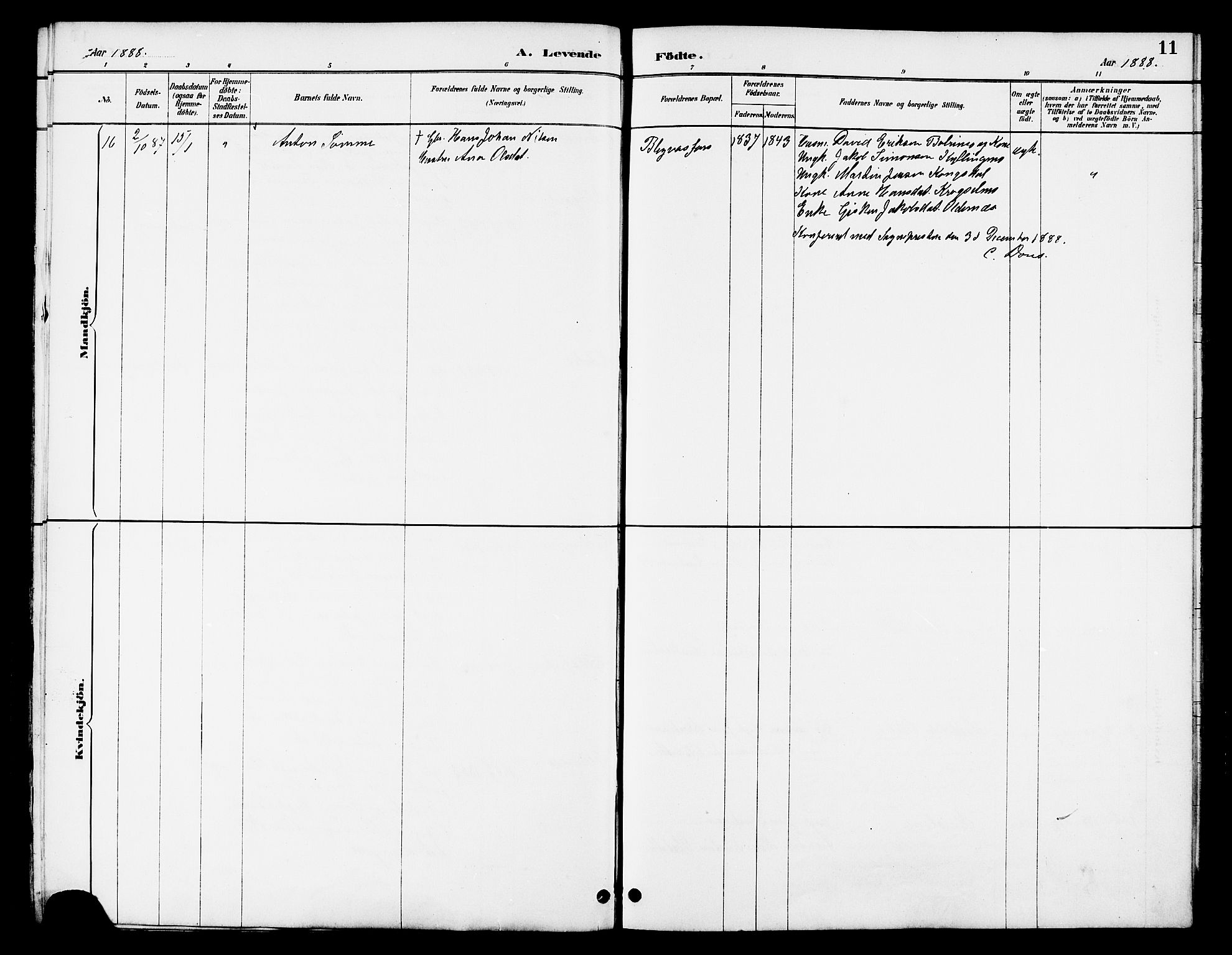 Ministerialprotokoller, klokkerbøker og fødselsregistre - Nordland, AV/SAT-A-1459/826/L0383: Parish register (copy) no. 826C03, 1887-1896, p. 11