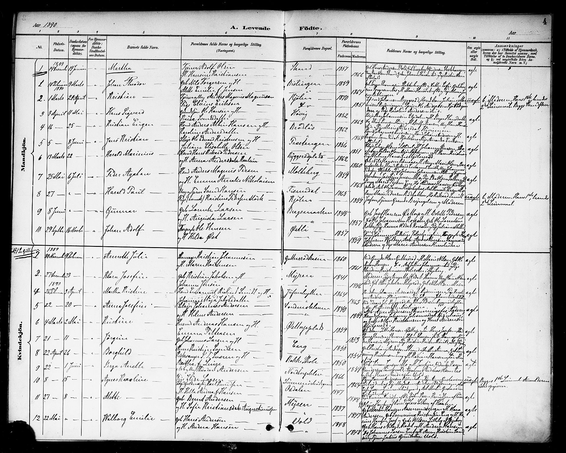 Berg prestekontor Kirkebøker, SAO/A-10902/F/Fc/L0002: Parish register (official) no. III 2, 1888-1901, p. 4