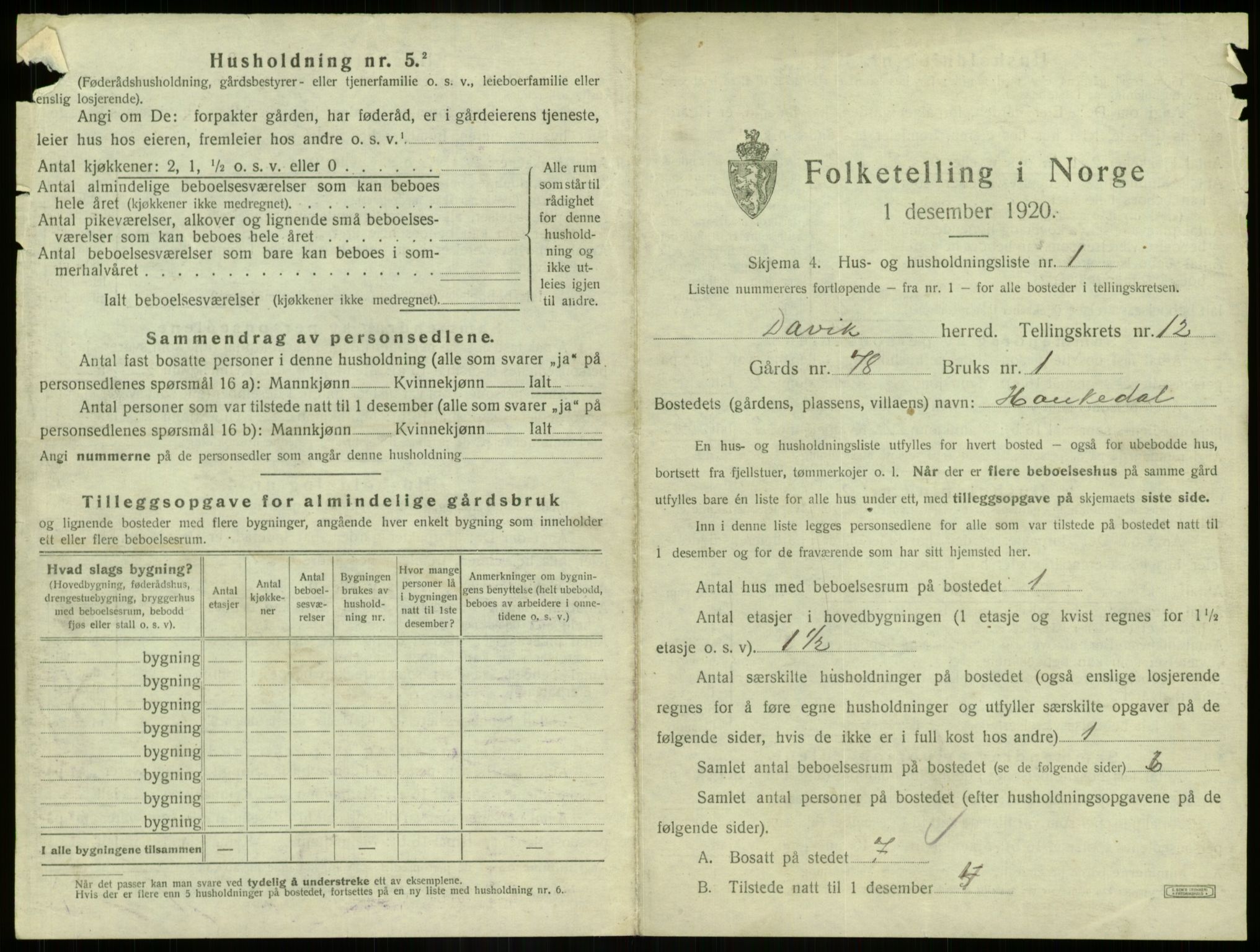 SAB, 1920 census for Davik, 1920, p. 793