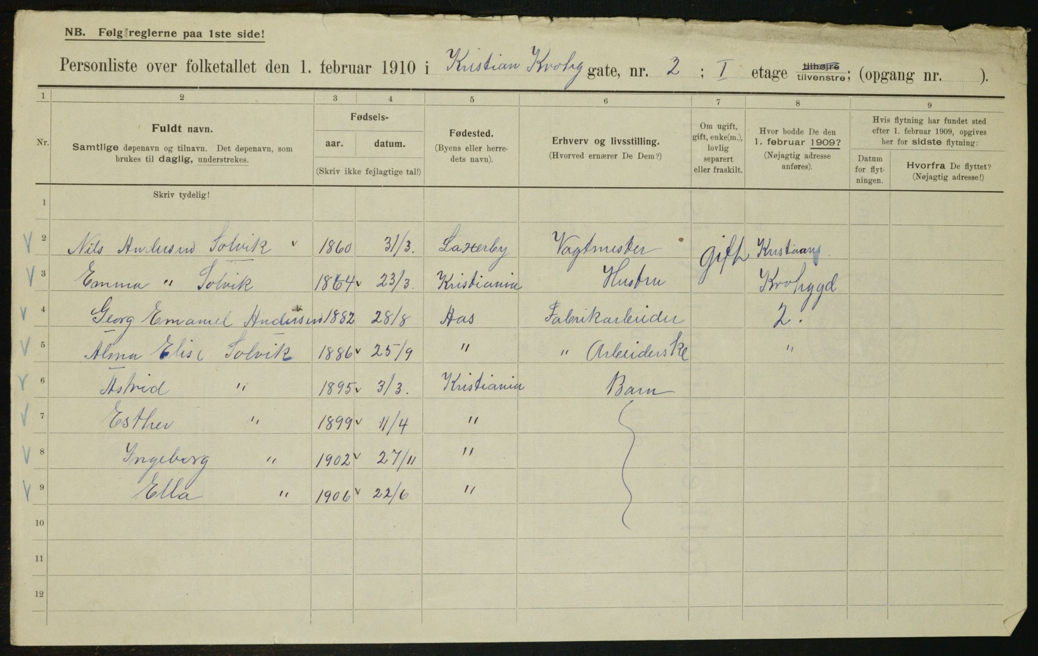 OBA, Municipal Census 1910 for Kristiania, 1910, p. 11234