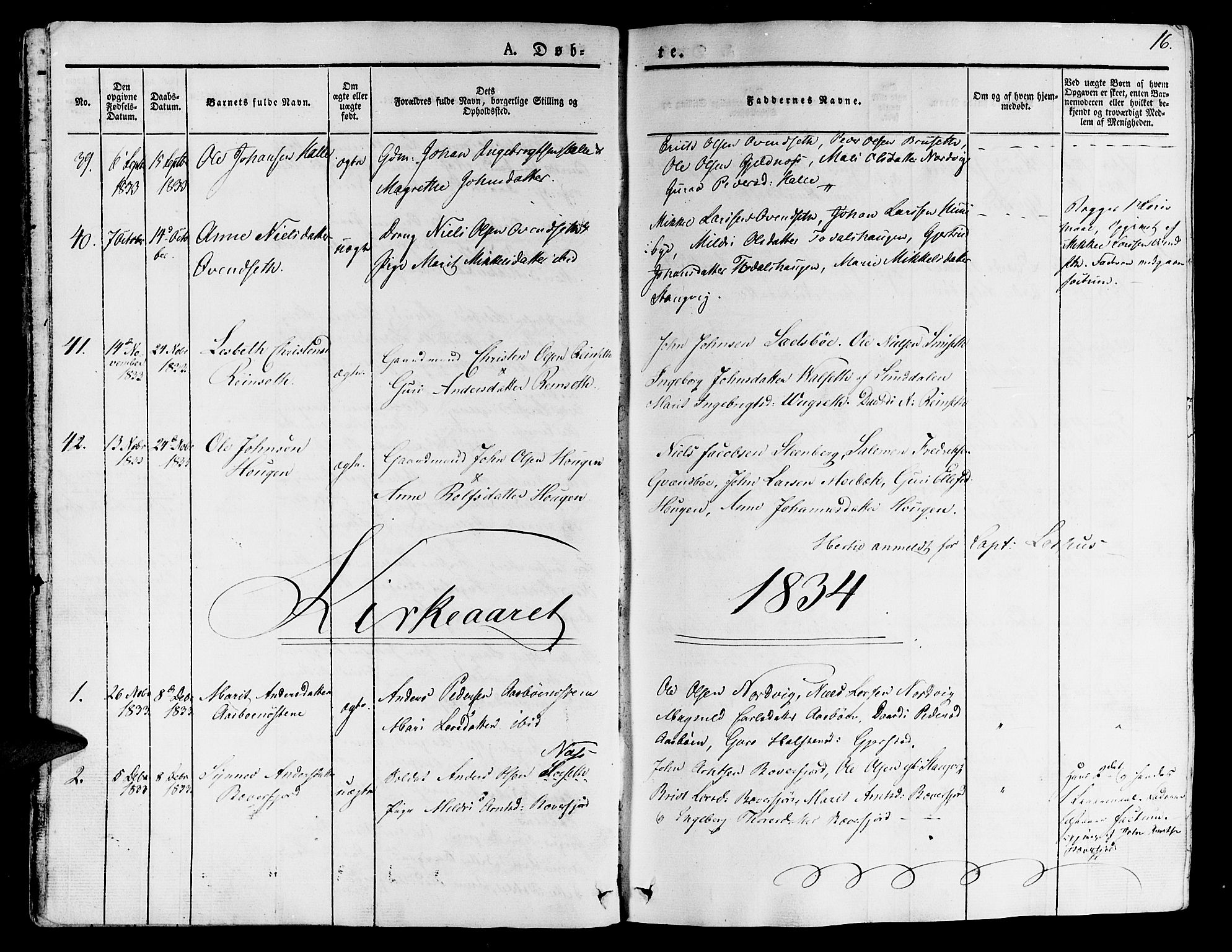 Ministerialprotokoller, klokkerbøker og fødselsregistre - Møre og Romsdal, SAT/A-1454/592/L1024: Parish register (official) no. 592A03 /1, 1831-1849, p. 16