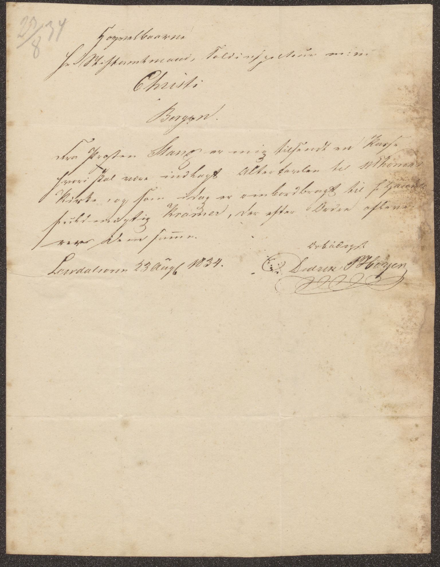 Bergens Museum, UMB/A007/D/Da/L0007/0001: Brevsamling 1834 - 1835 / Brevsamling 1834, 1834