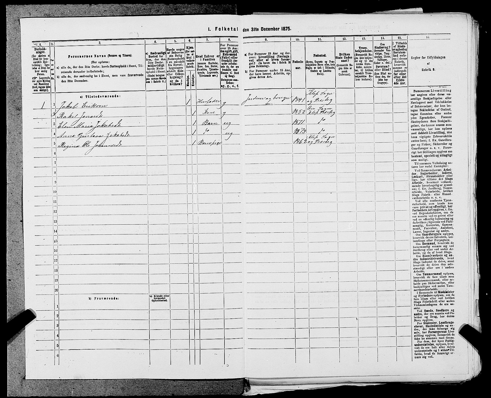 SAST, 1875 census for 1120P Klepp, 1875, p. 44