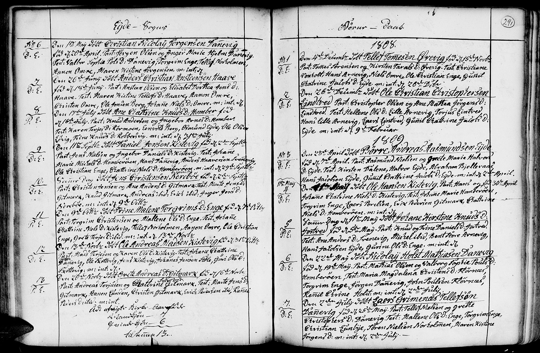 Hommedal sokneprestkontor, SAK/1111-0023/F/Fa/Fab/L0002: Parish register (official) no. A 2 /2, 1740-1823, p. 291