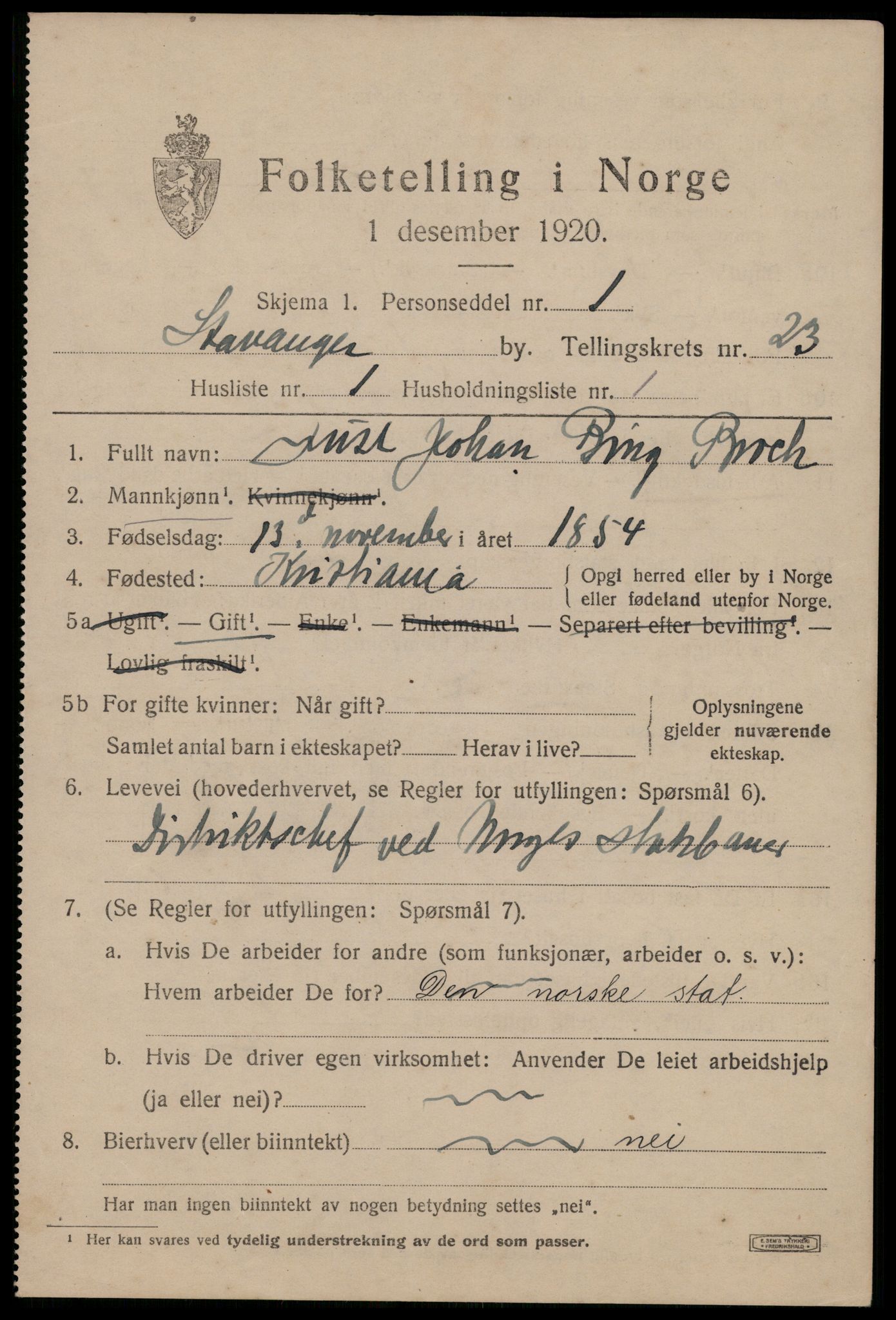 SAST, 1920 census for Stavanger, 1920, p. 75212