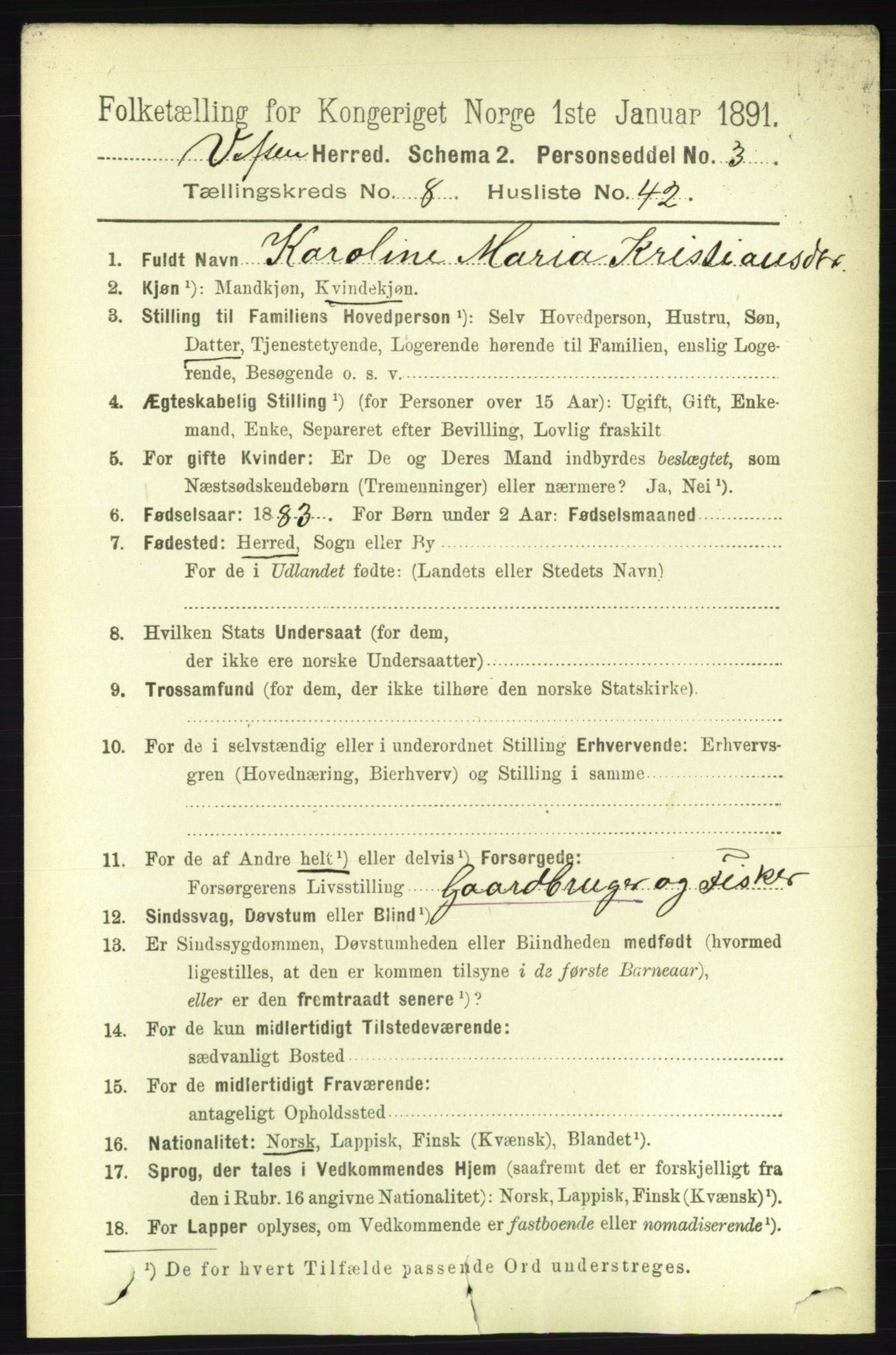 RA, 1891 census for 1824 Vefsn, 1891, p. 4563