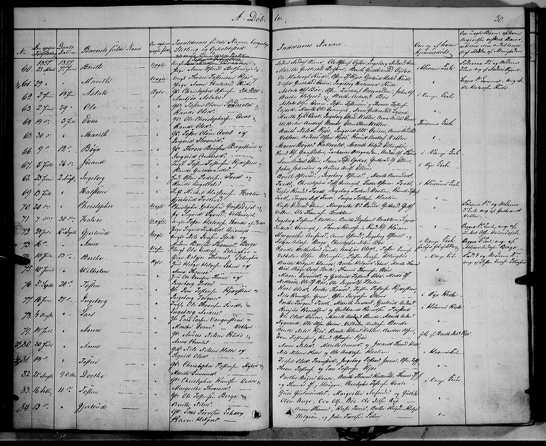 Vang prestekontor, Valdres, AV/SAH-PREST-140/H/Ha/L0006: Parish register (official) no. 6, 1846-1864, p. 50