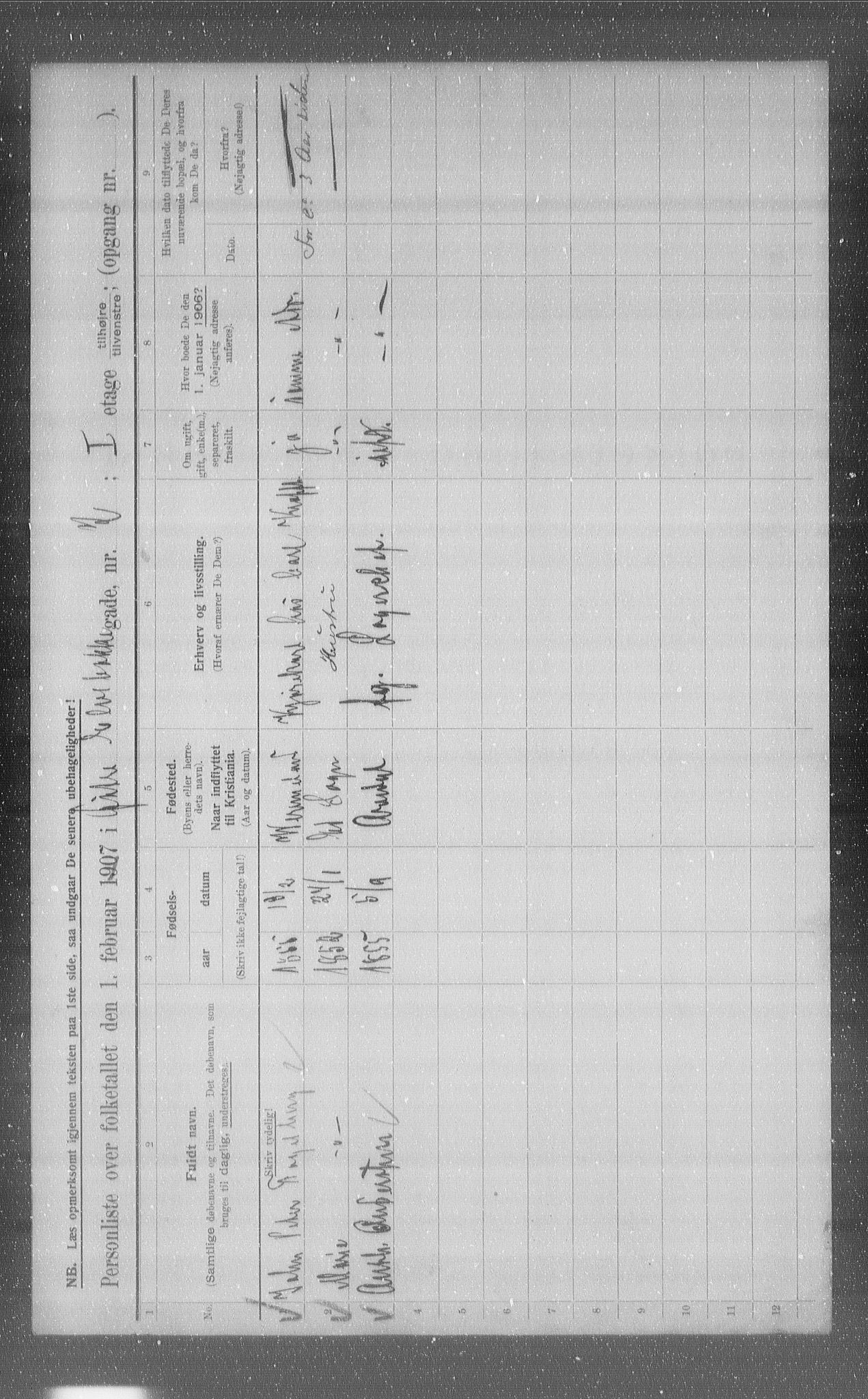 OBA, Municipal Census 1907 for Kristiania, 1907, p. 65758