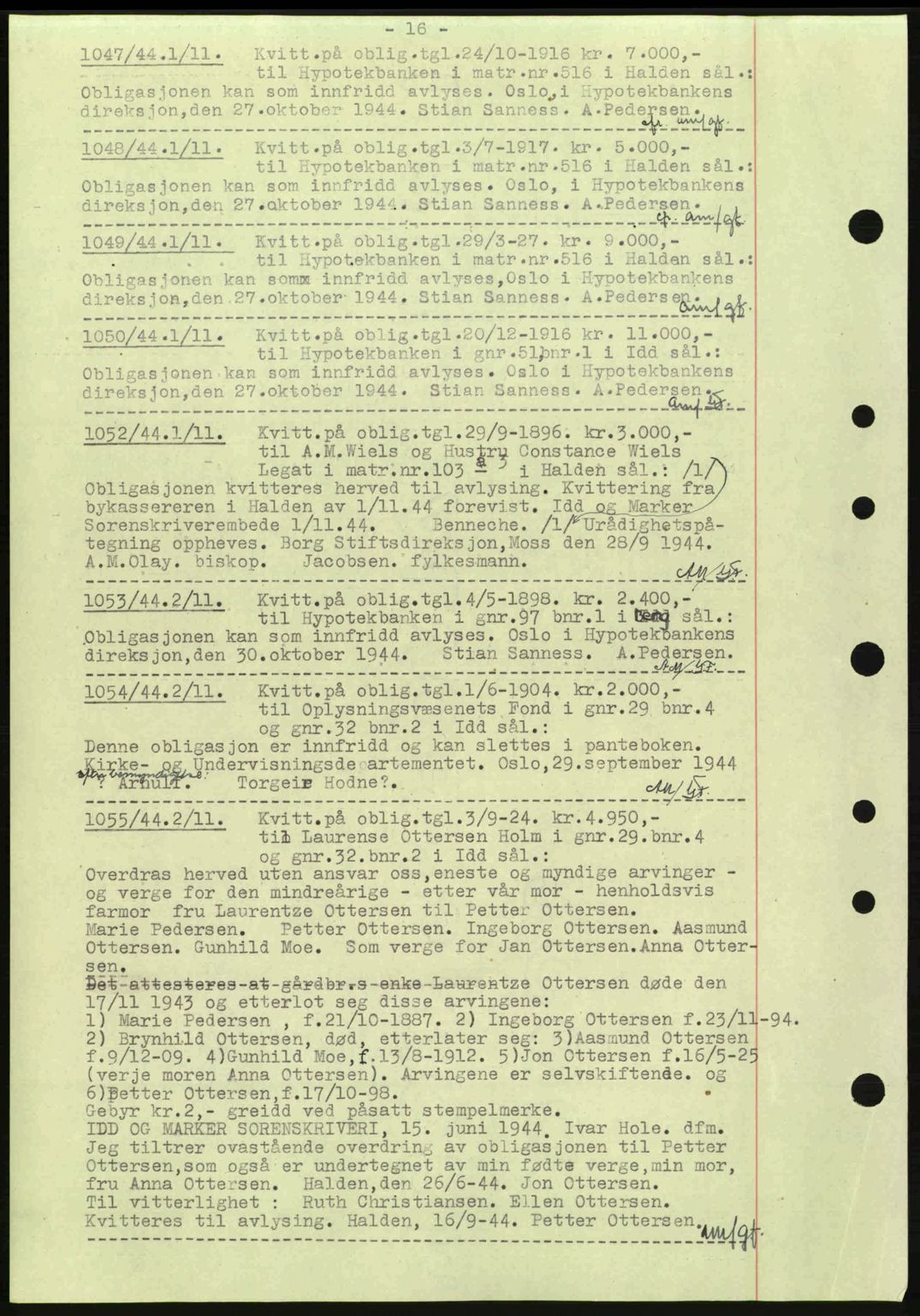 Idd og Marker sorenskriveri, AV/SAO-A-10283/G/Gb/Gbc/L0002: Mortgage book no. B4-9a, 1939-1945, Diary no: : 1047/1944