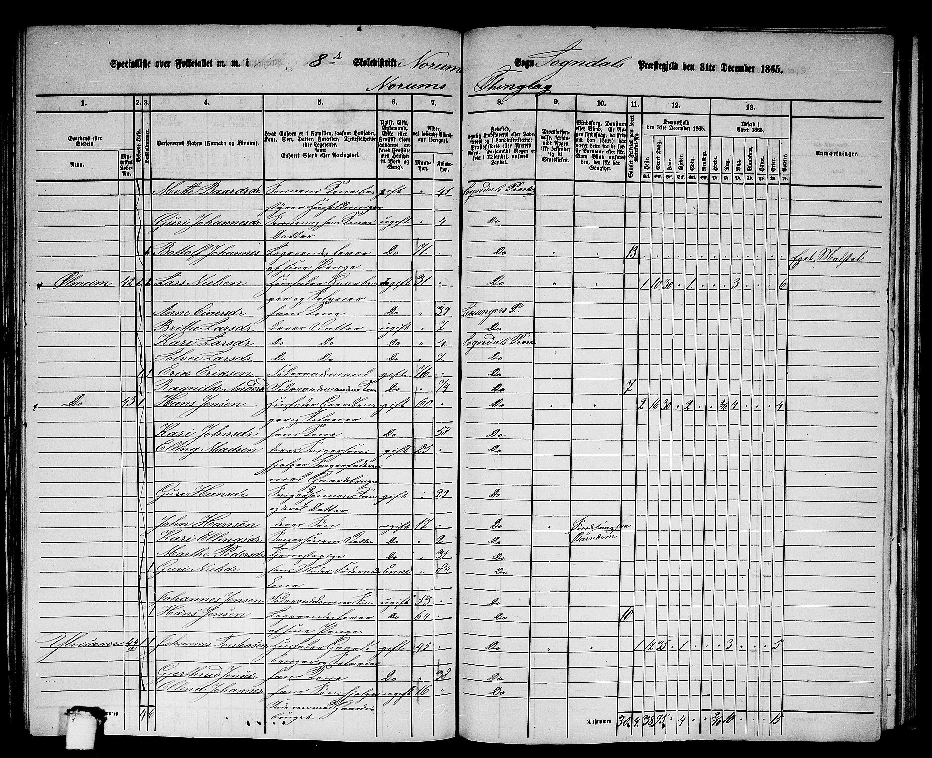 RA, 1865 census for Sogndal, 1865, p. 140