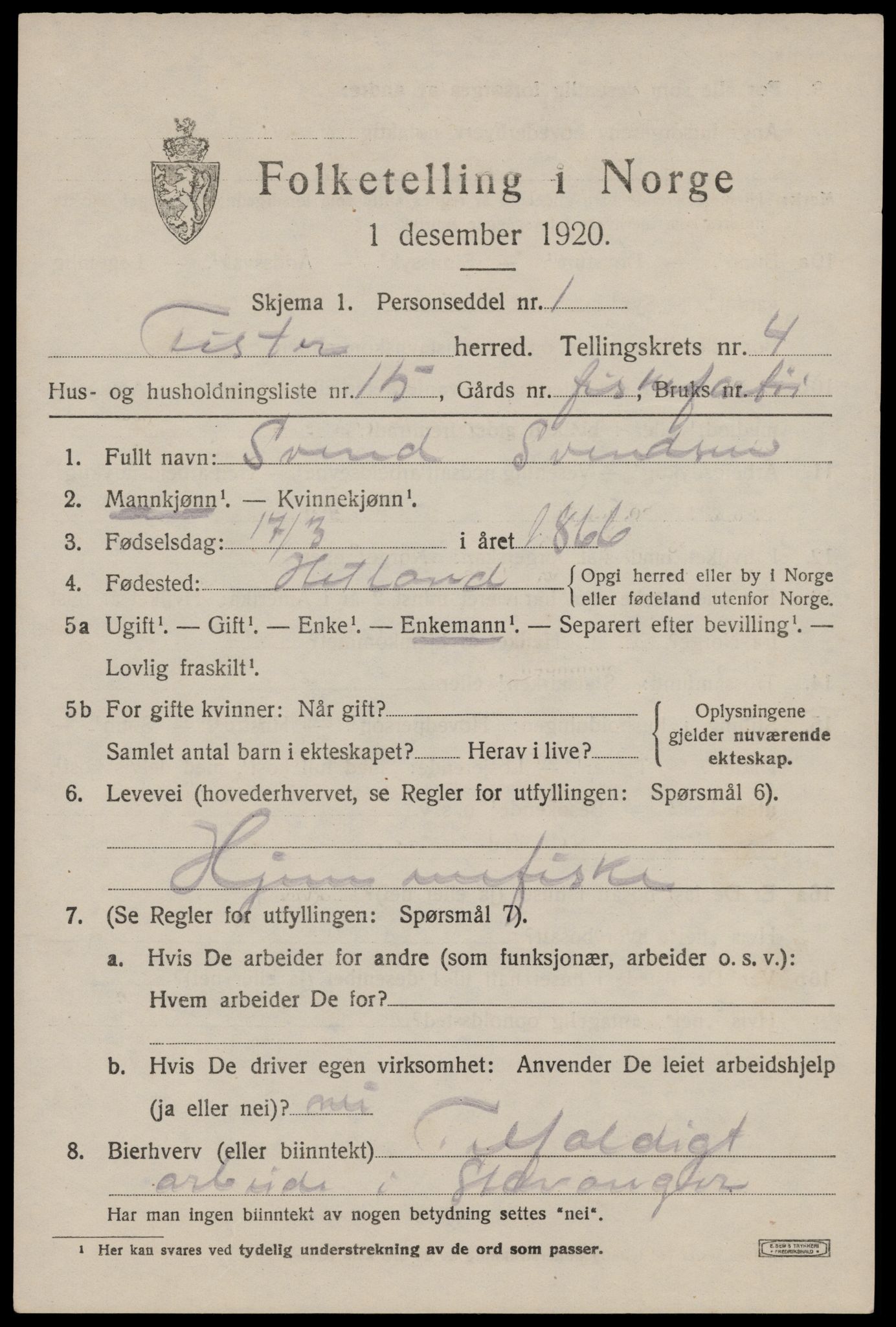 SAST, 1920 census for Fister, 1920, p. 1271