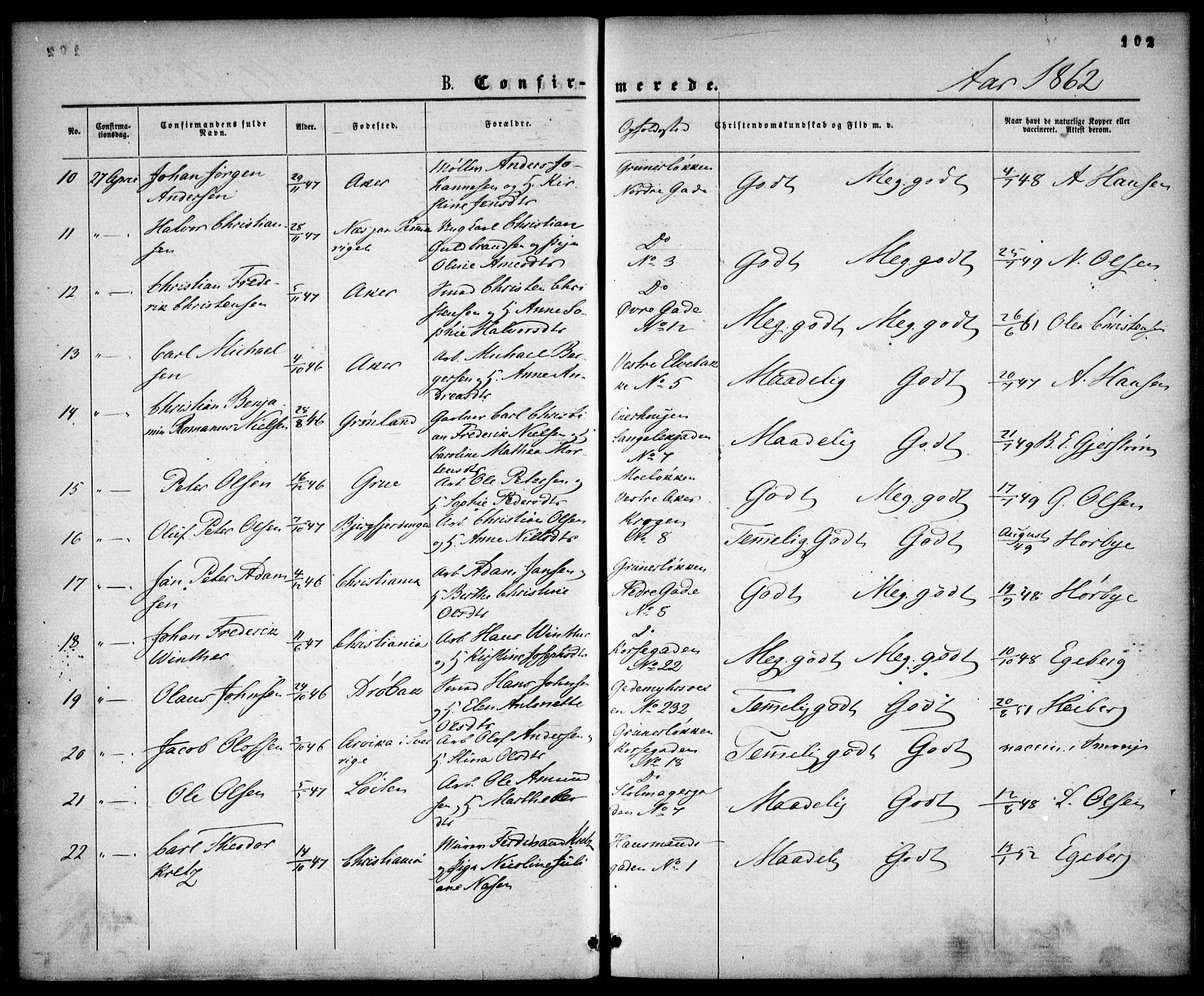 Gamle Aker prestekontor Kirkebøker, AV/SAO-A-10617a/F/L0001: Parish register (official) no. 1, 1861-1865, p. 102