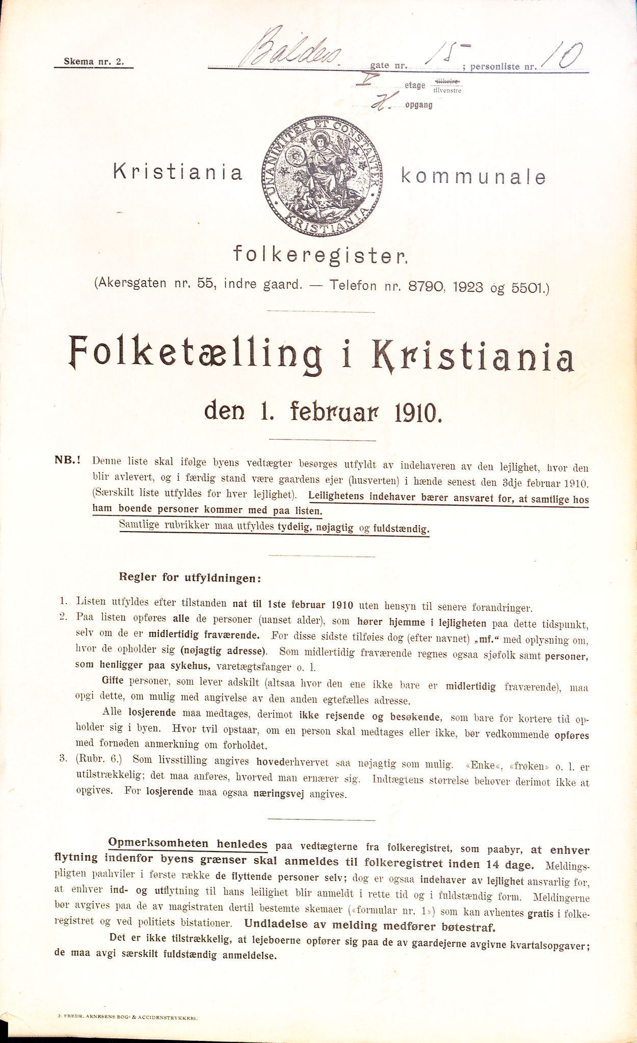 OBA, Municipal Census 1910 for Kristiania, 1910, p. 3189