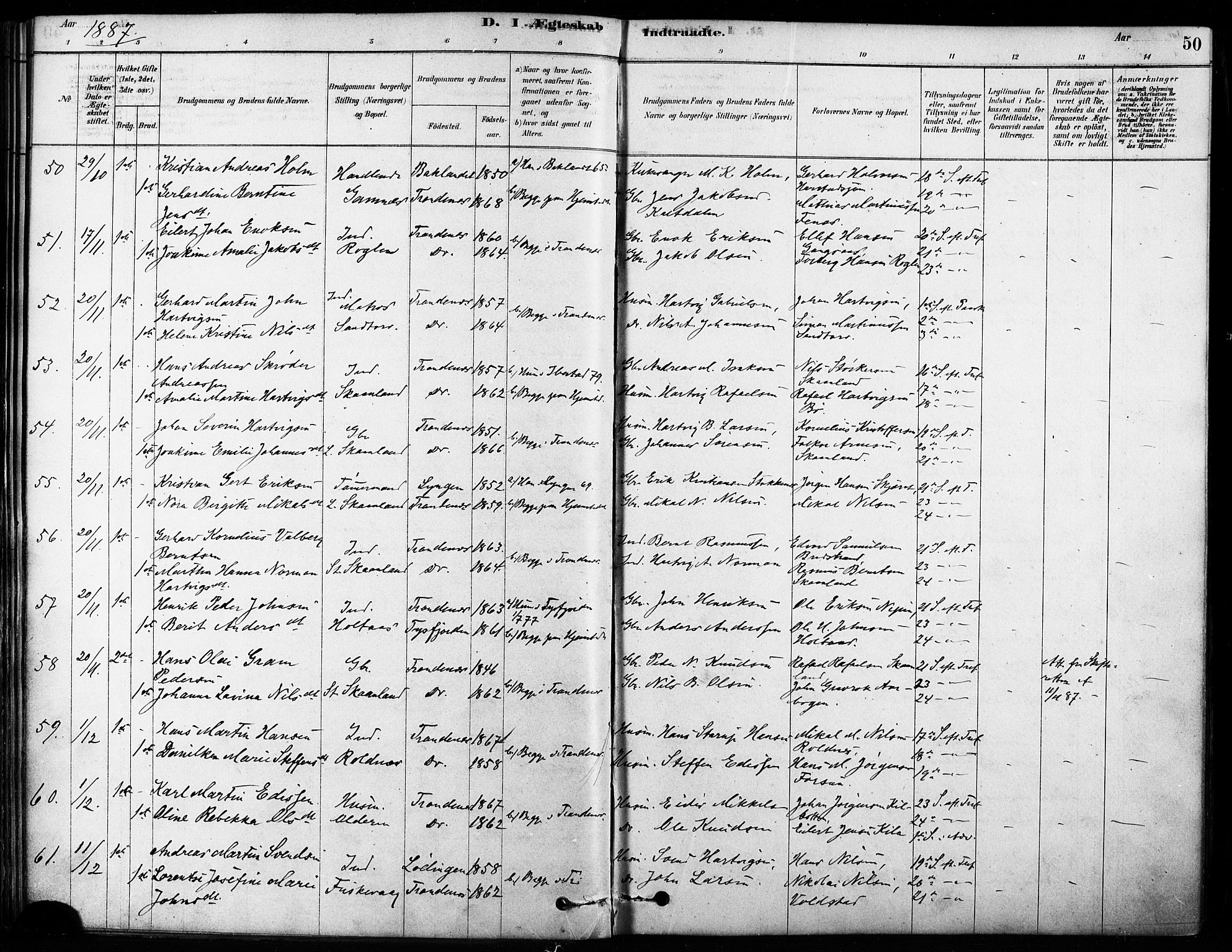 Trondenes sokneprestkontor, AV/SATØ-S-1319/H/Ha/L0015kirke: Parish register (official) no. 15, 1878-1889, p. 50