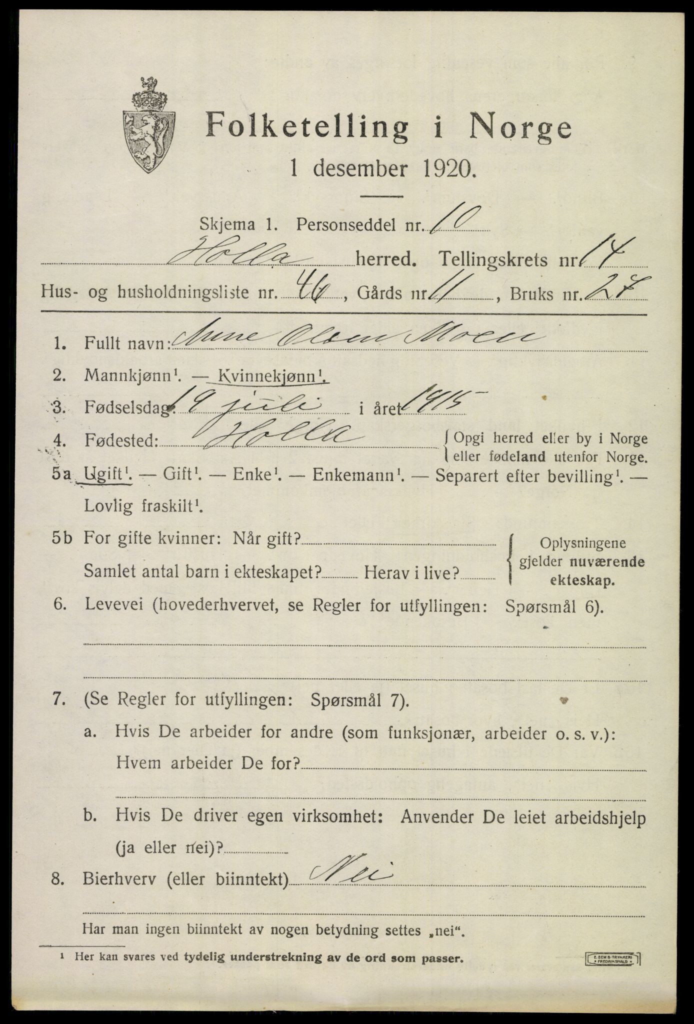 SAKO, 1920 census for Holla, 1920, p. 8459