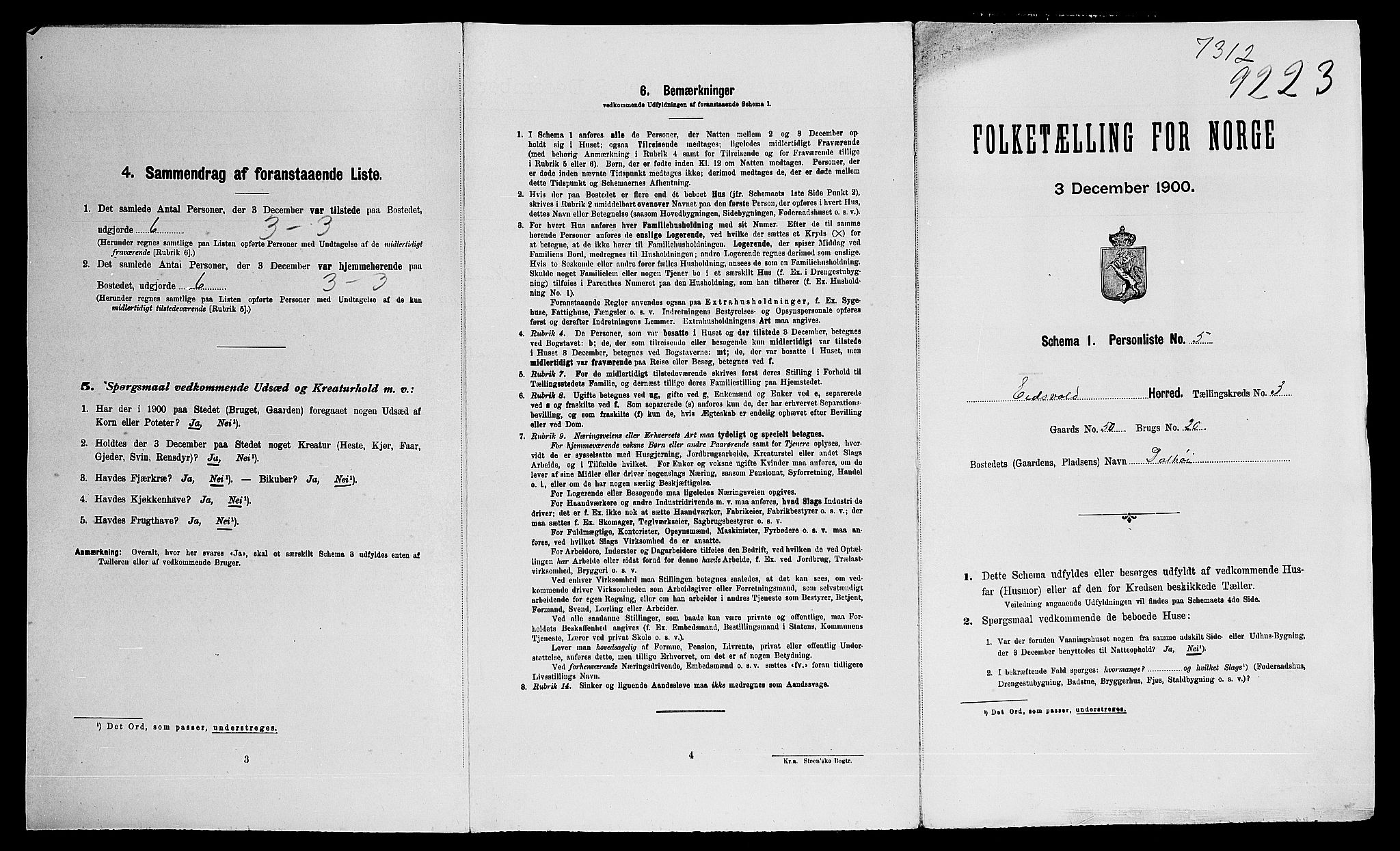 SAO, 1900 census for Eidsvoll, 1900