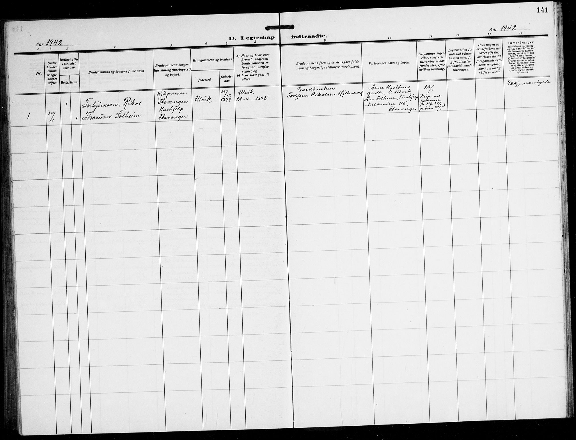 Ulvik sokneprestembete, SAB/A-78801/H/Hab: Parish register (copy) no. B 5, 1924-1942, p. 141