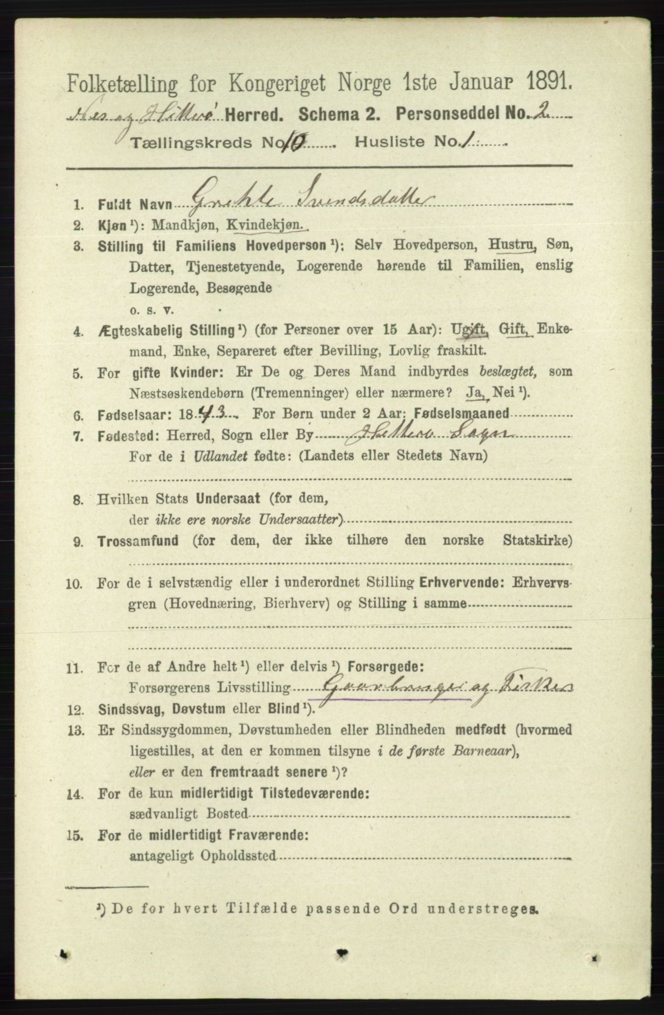 RA, 1891 census for 1043 Hidra og Nes, 1891, p. 4141