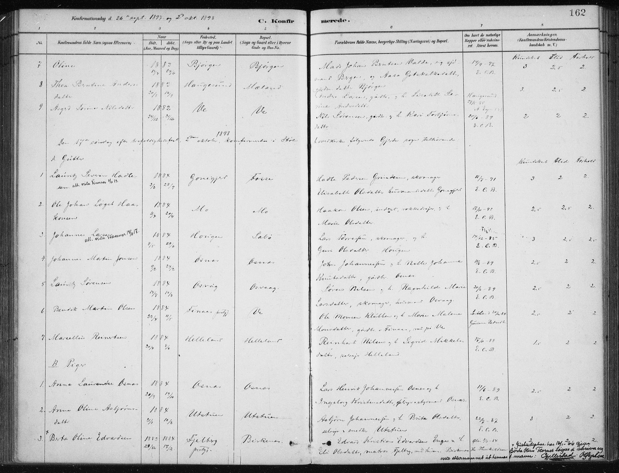 Etne sokneprestembete, SAB/A-75001/H/Haa: Parish register (official) no. C  1, 1879-1919, p. 162