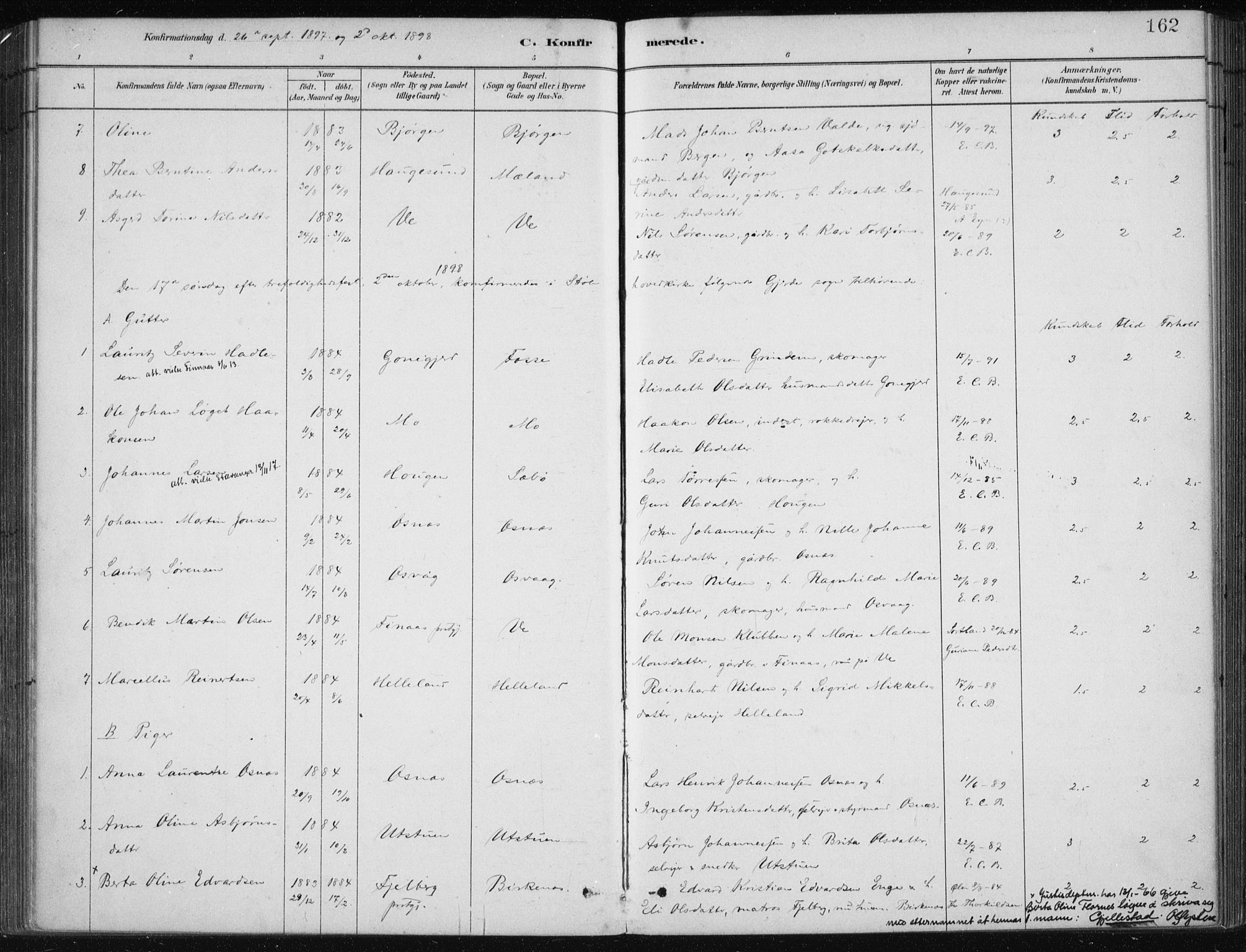 Etne sokneprestembete, AV/SAB-A-75001/H/Haa: Parish register (official) no. C  1, 1879-1919, p. 162