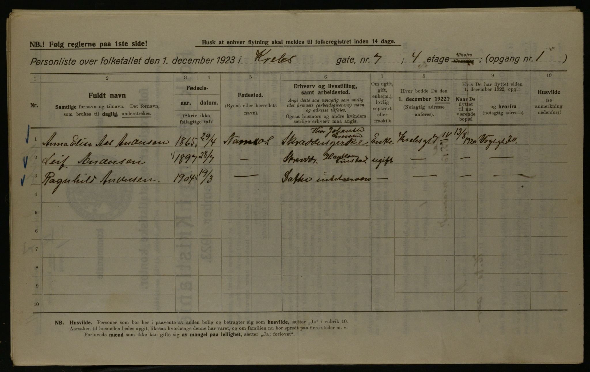 OBA, Municipal Census 1923 for Kristiania, 1923, p. 60338