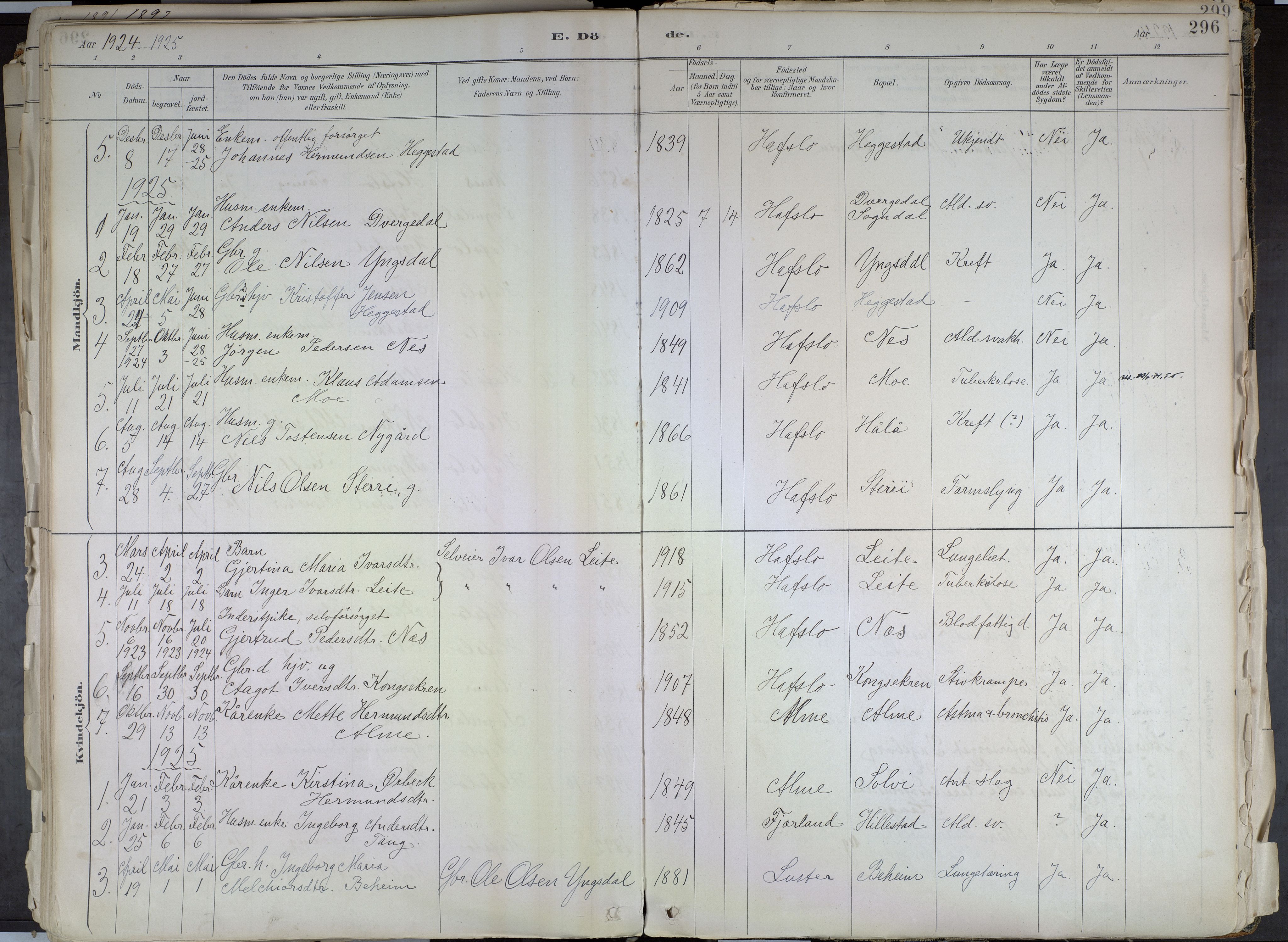 Hafslo sokneprestembete, SAB/A-80301/H/Haa/Haab/L0001: Parish register (official) no. B 1, 1886-1945, p. 296