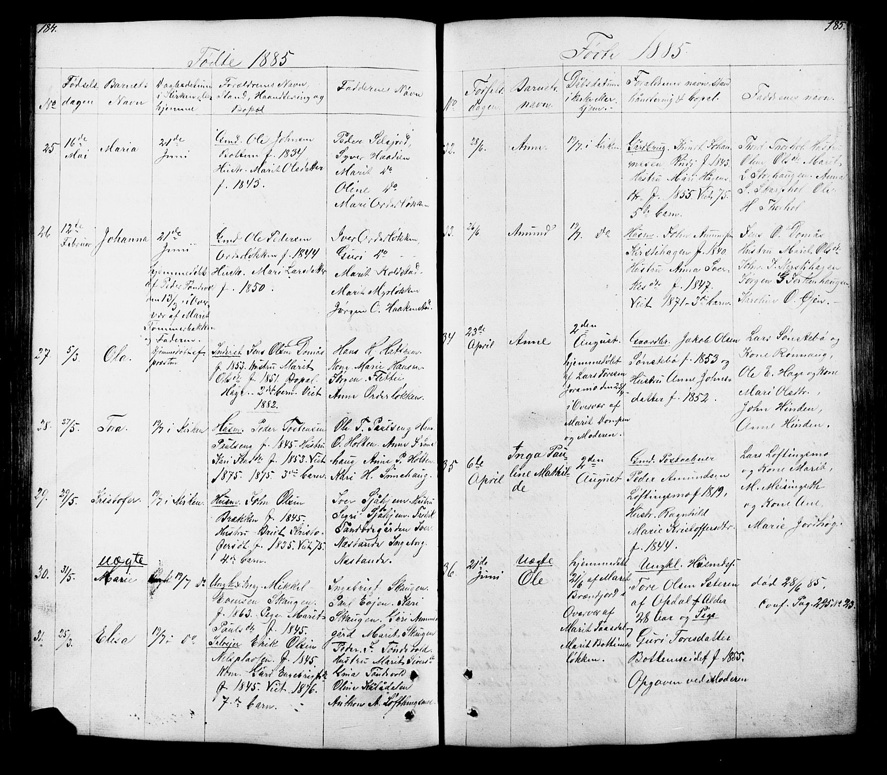 Lesja prestekontor, AV/SAH-PREST-068/H/Ha/Hab/L0005: Parish register (copy) no. 5, 1850-1894, p. 184-185