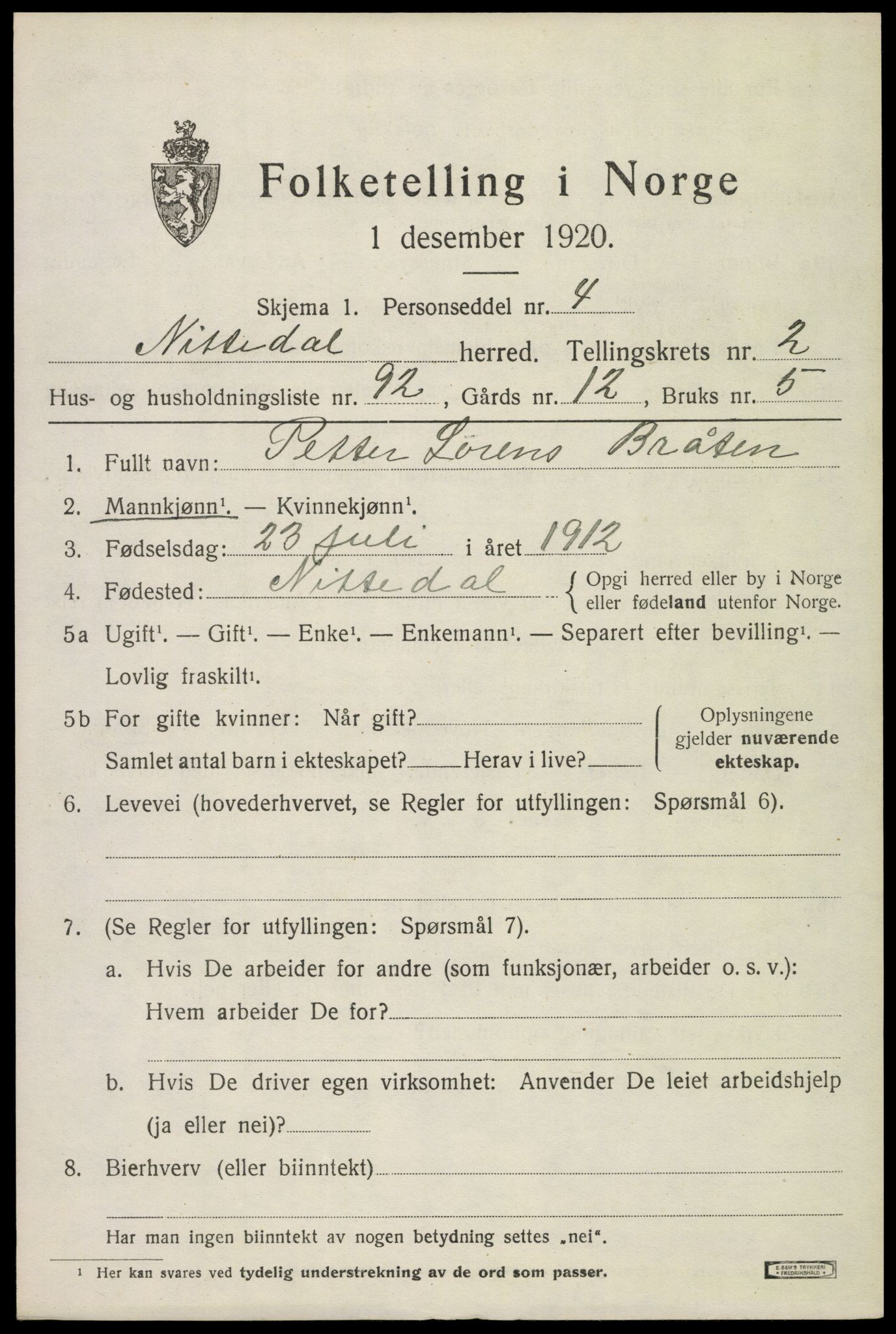 SAO, 1920 census for Nittedal, 1920, p. 2802