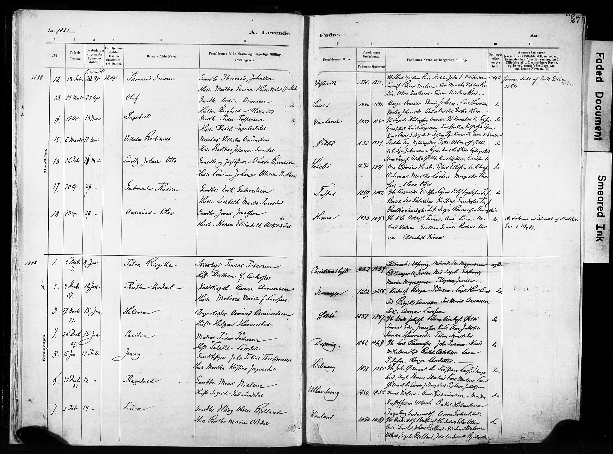 Hetland sokneprestkontor, SAST/A-101826/30/30BA/L0011: Parish register (official) no. A 11, 1884-1911, p. 27