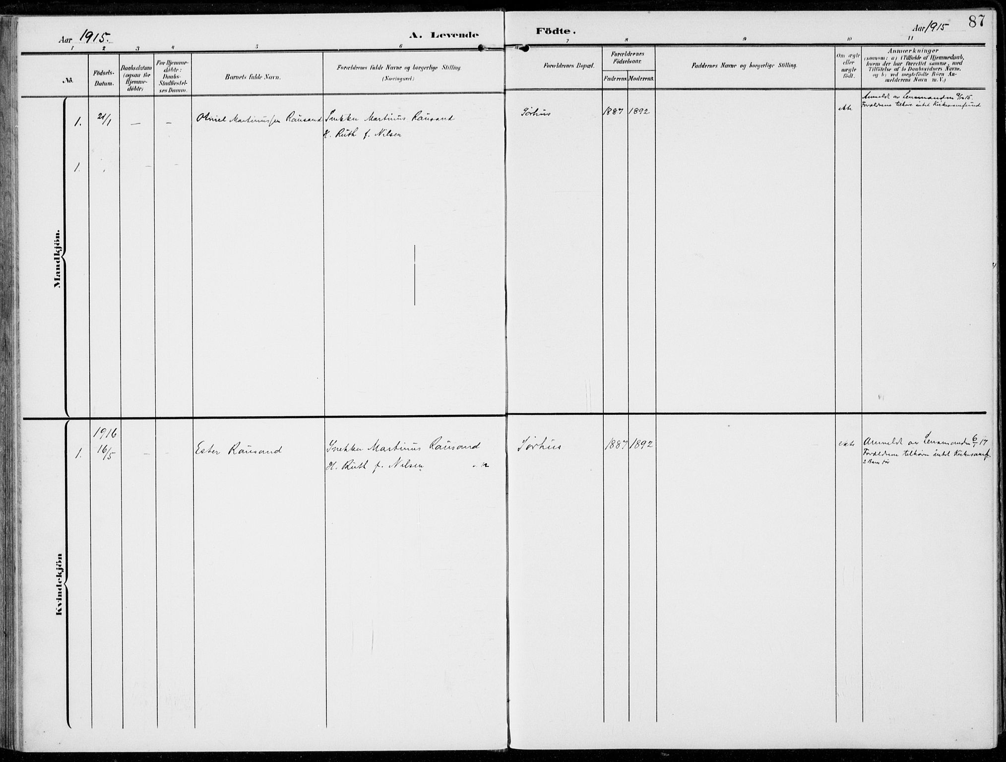 Alvdal prestekontor, SAH/PREST-060/H/Ha/Haa/L0004: Parish register (official) no. 4, 1907-1919, p. 87