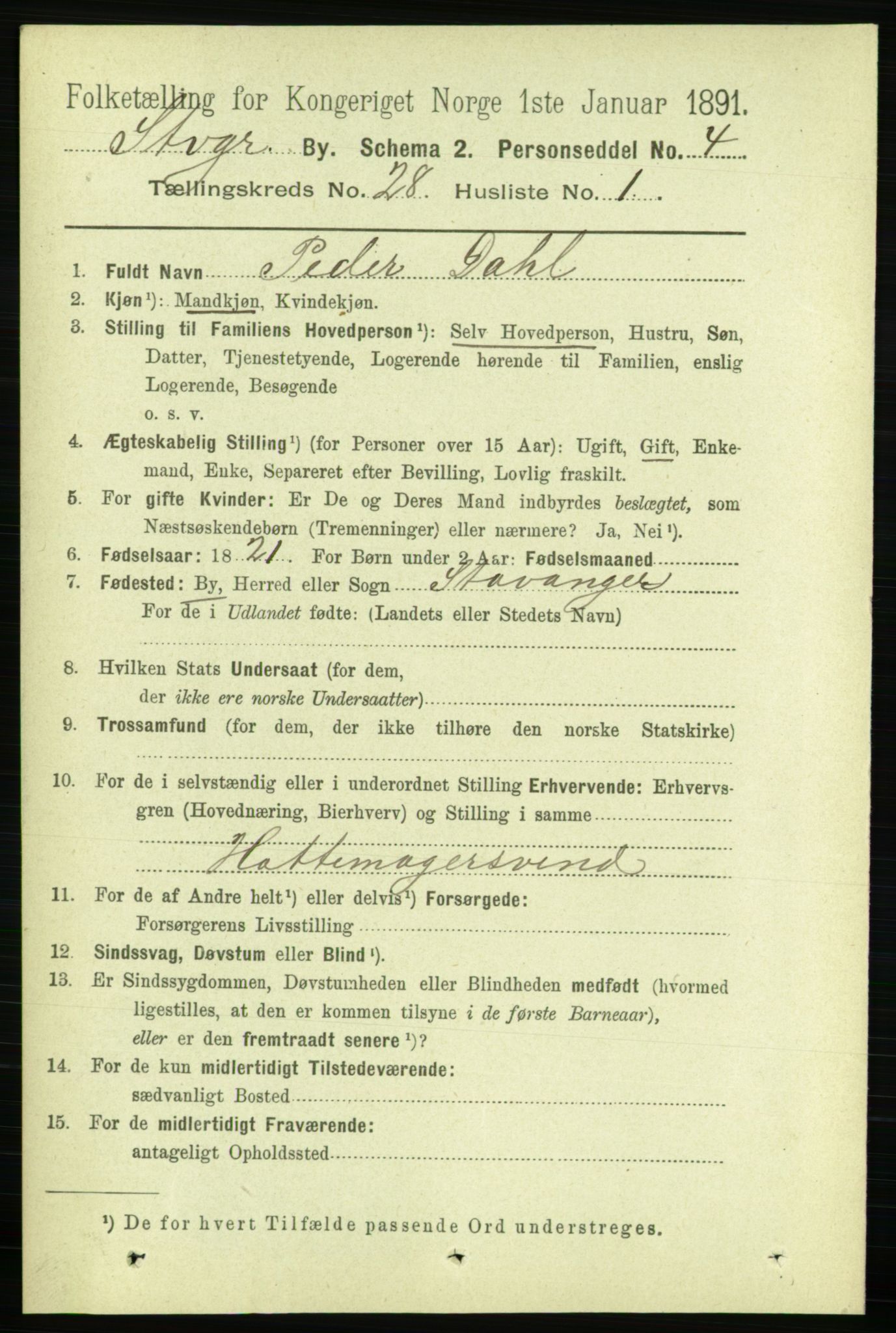 RA, 1891 census for 1103 Stavanger, 1891, p. 29156