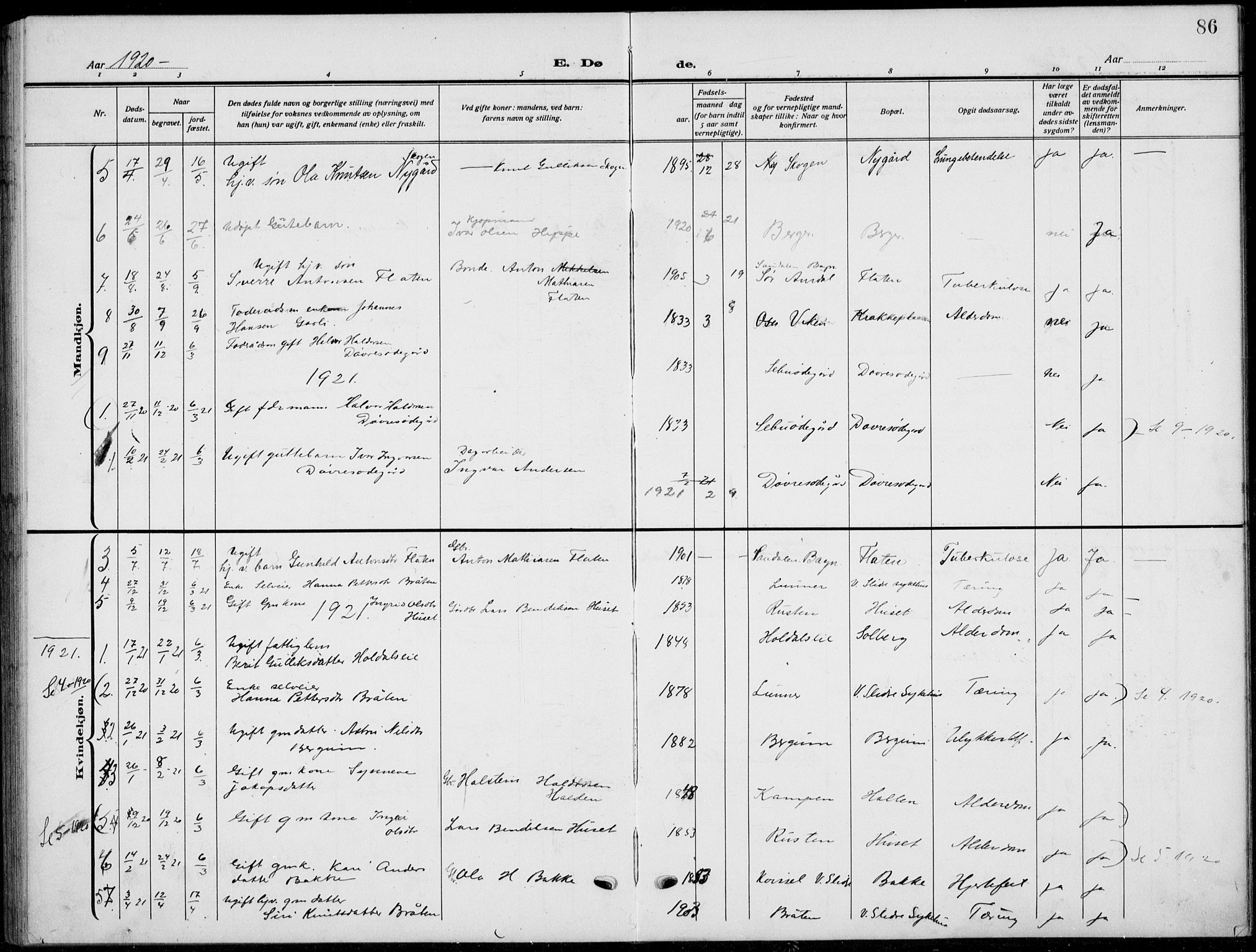 Nord-Aurdal prestekontor, SAH/PREST-132/H/Ha/Hab/L0015: Parish register (copy) no. 15, 1918-1935, p. 86