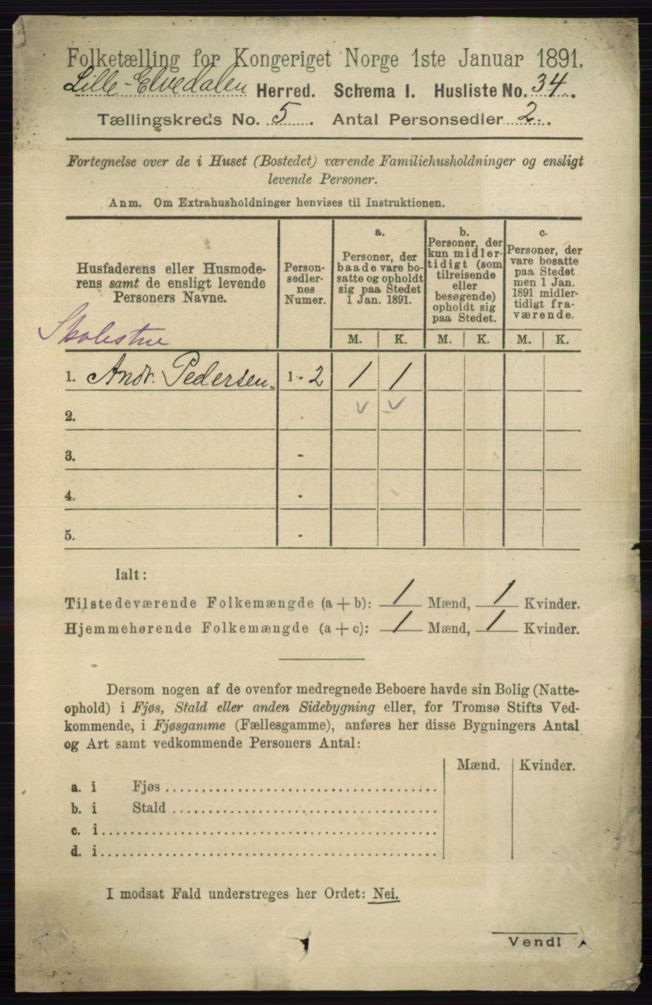 RA, 1891 census for 0438 Lille Elvedalen, 1891, p. 1542