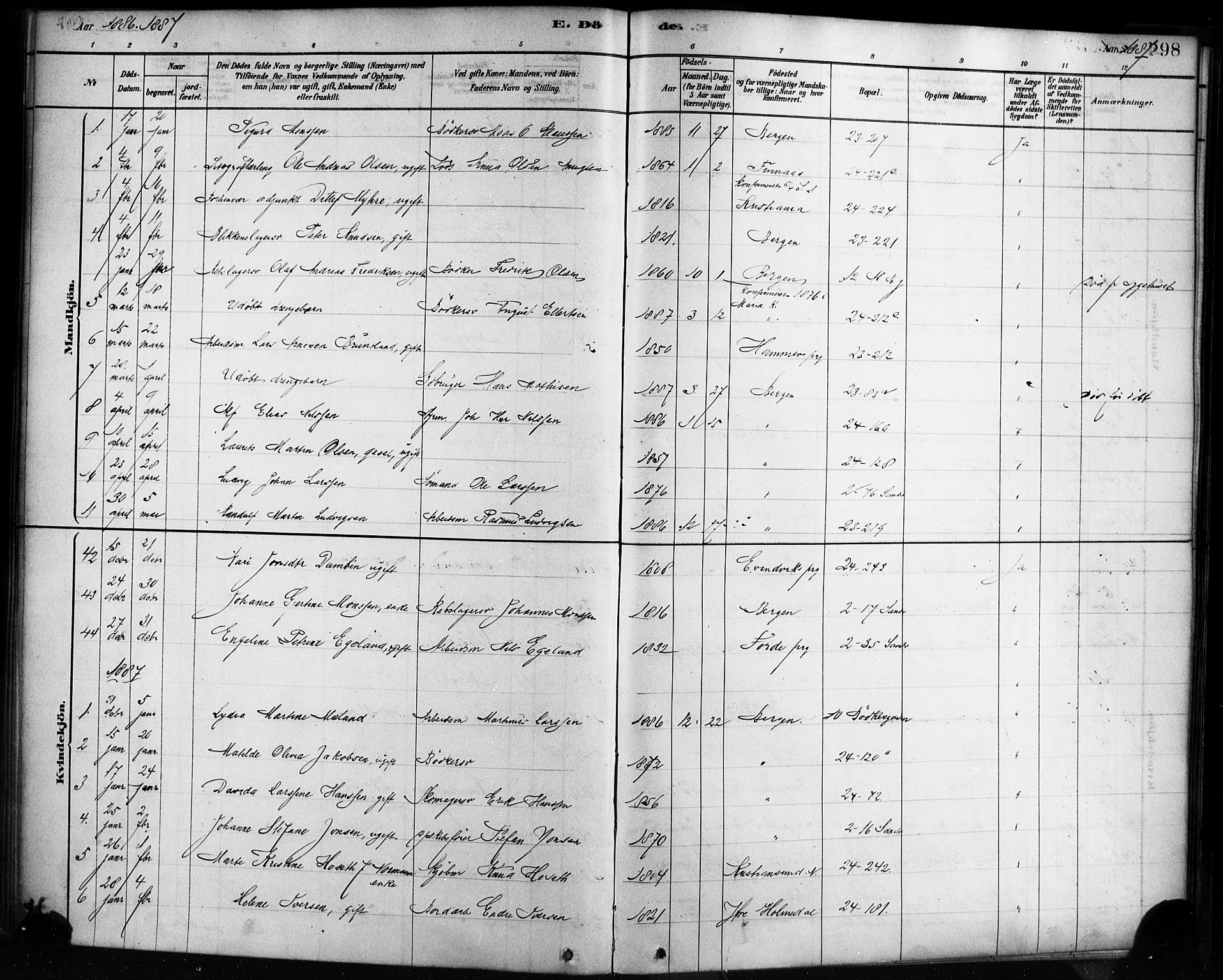 Sandviken Sokneprestembete, SAB/A-77601/H/Ha/L0002: Parish register (official) no. A 2, 1878-1896, p. 298