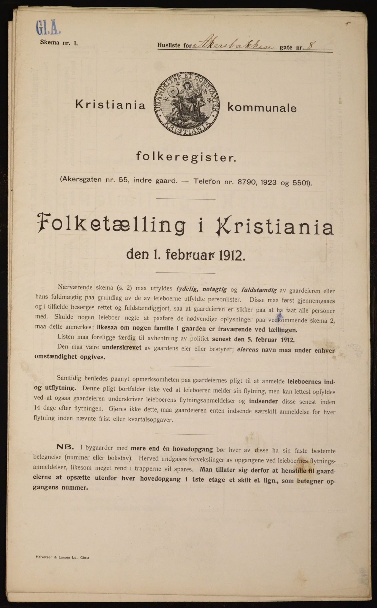 OBA, Municipal Census 1912 for Kristiania, 1912, p. 30
