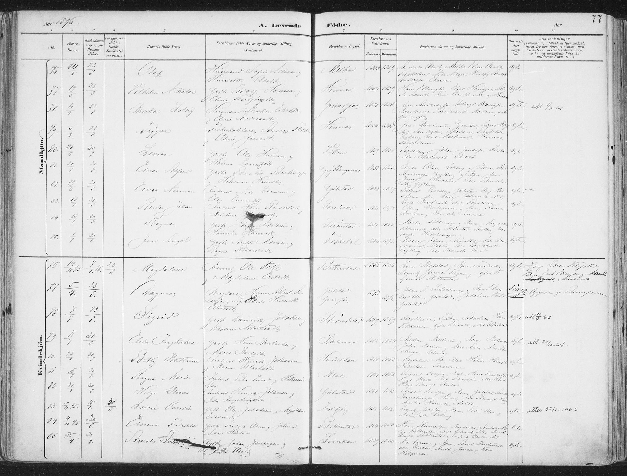 Ministerialprotokoller, klokkerbøker og fødselsregistre - Nordland, AV/SAT-A-1459/888/L1246: Parish register (official) no. 888A12, 1891-1903, p. 77