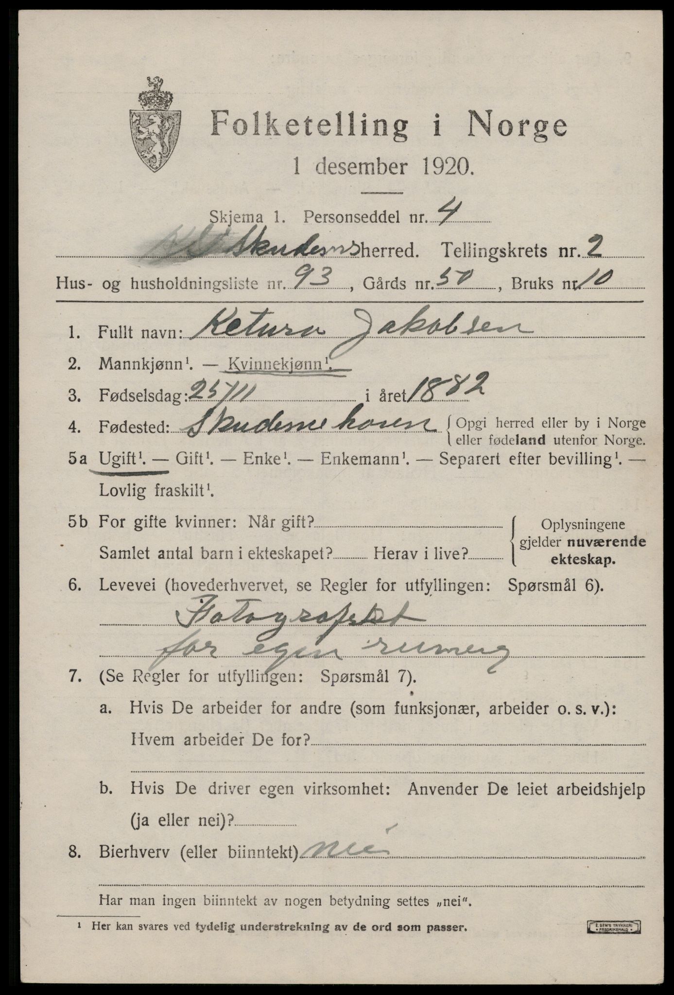 SAST, 1920 census for Skudenes, 1920, p. 2446