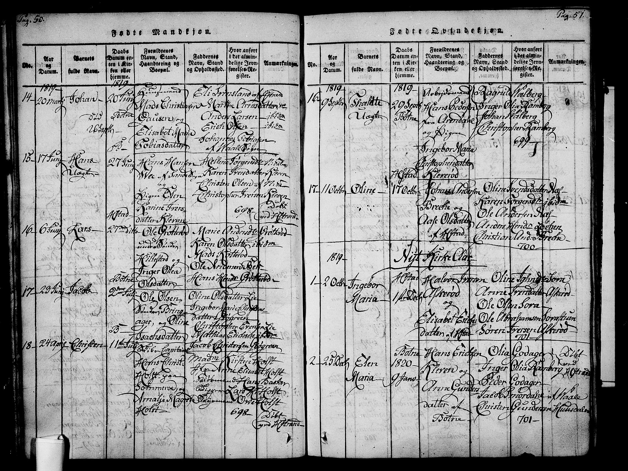Botne kirkebøker, AV/SAKO-A-340/F/Fa/L0005: Parish register (official) no. I 5, 1814-1836, p. 50-51