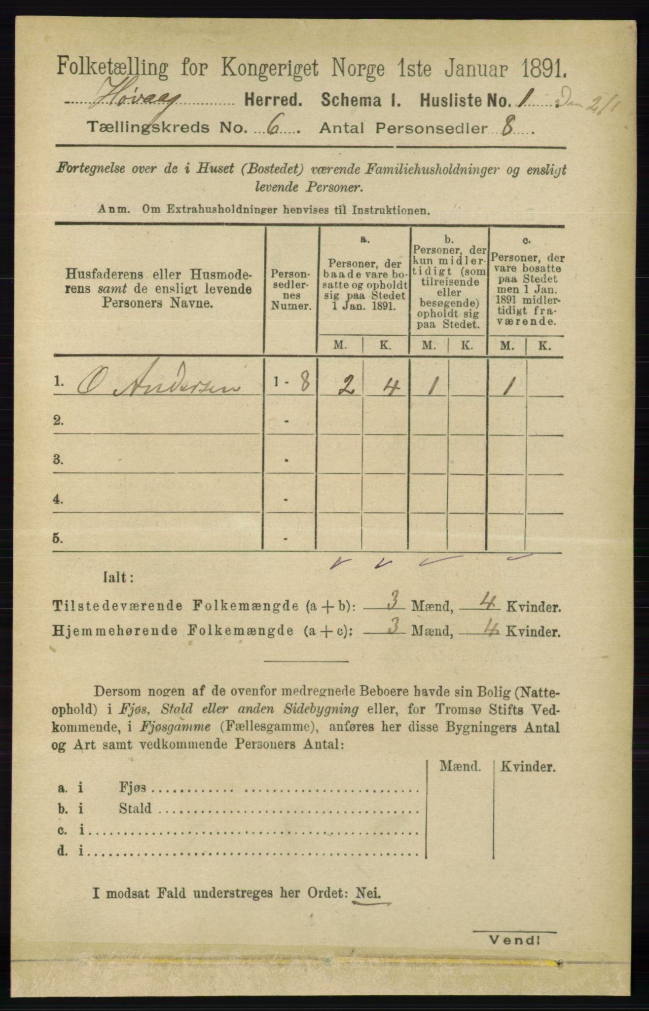 RA, 1891 census for 0927 Høvåg, 1891, p. 2159