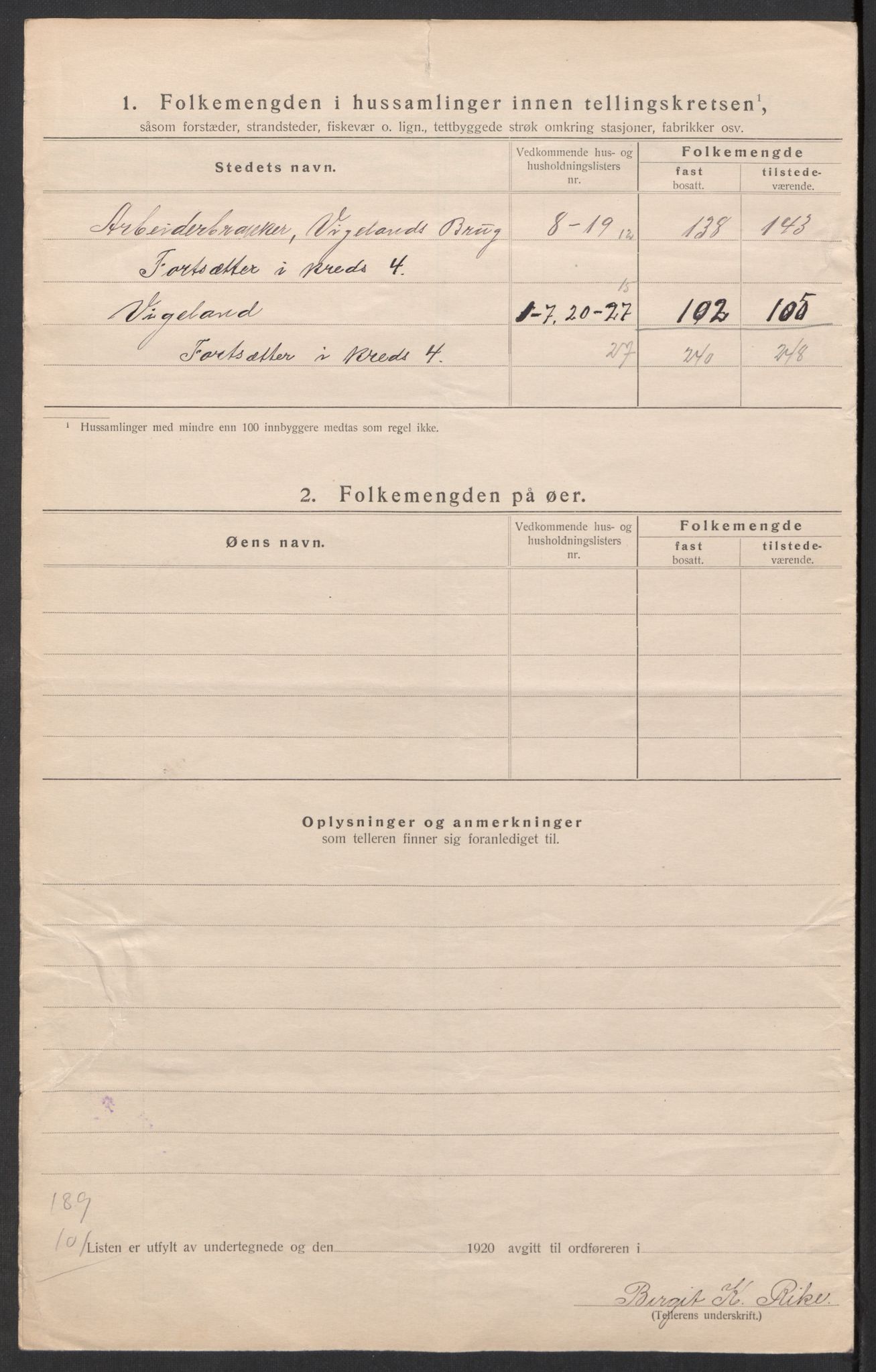 SAK, 1920 census for Vennesla, 1920, p. 15