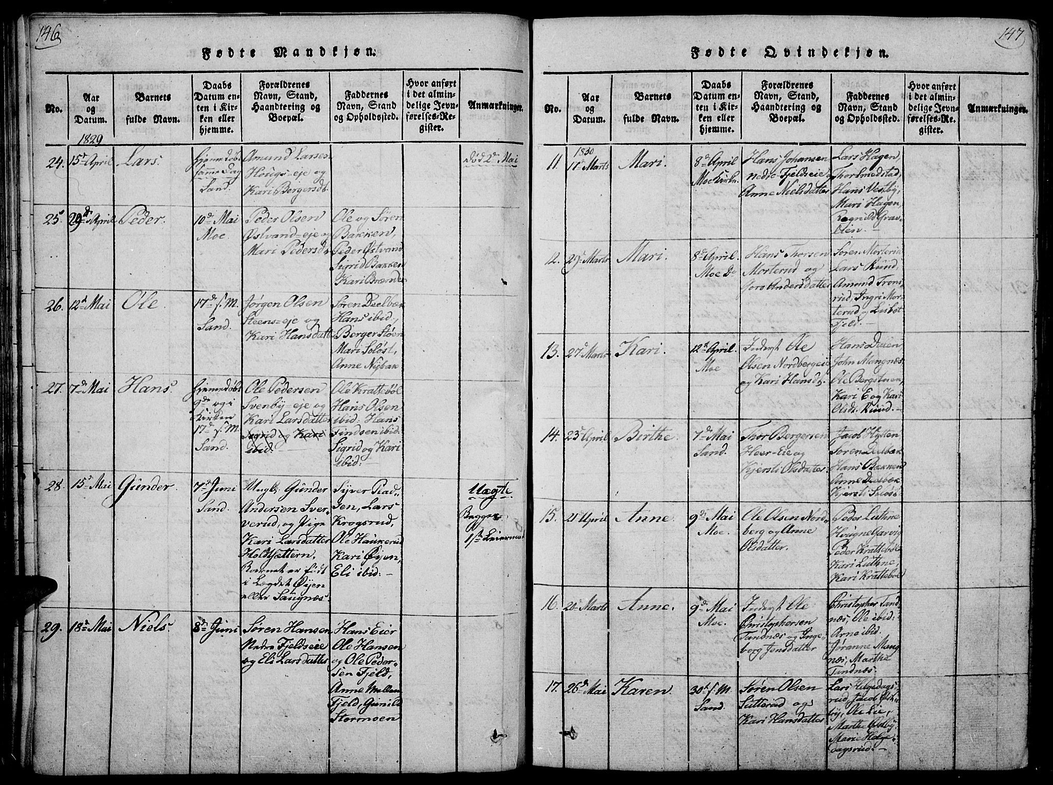 Nord-Odal prestekontor, AV/SAH-PREST-032/H/Ha/Haa/L0001: Parish register (official) no. 1, 1819-1838, p. 146-147