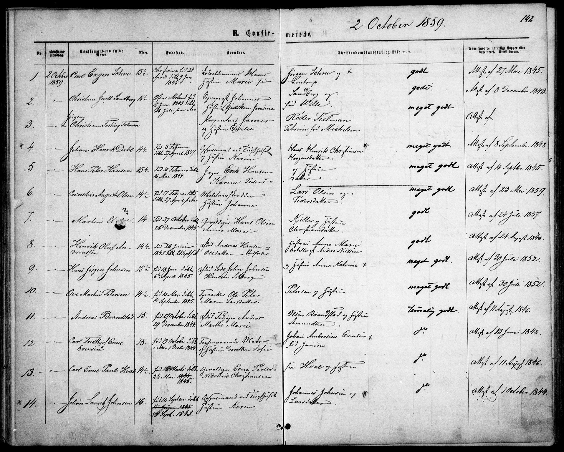 Garnisonsmenigheten Kirkebøker, SAO/A-10846/F/Fa/L0010: Parish register (official) no. 10, 1859-1869, p. 142